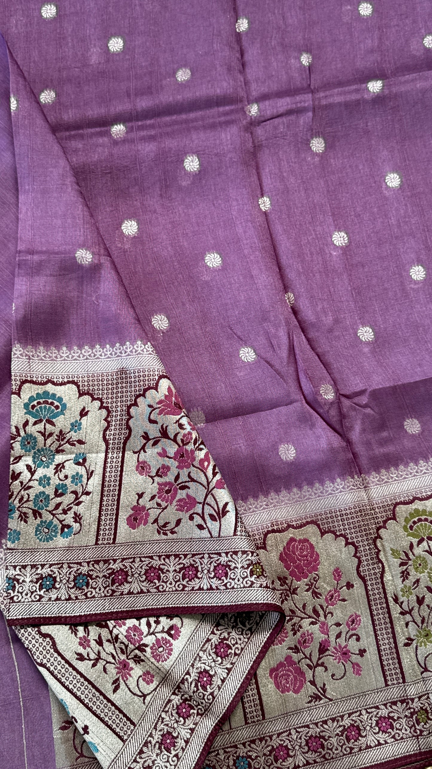 Tussar Raw Silk Handloom – Paithani Borders - Mauve / Nude