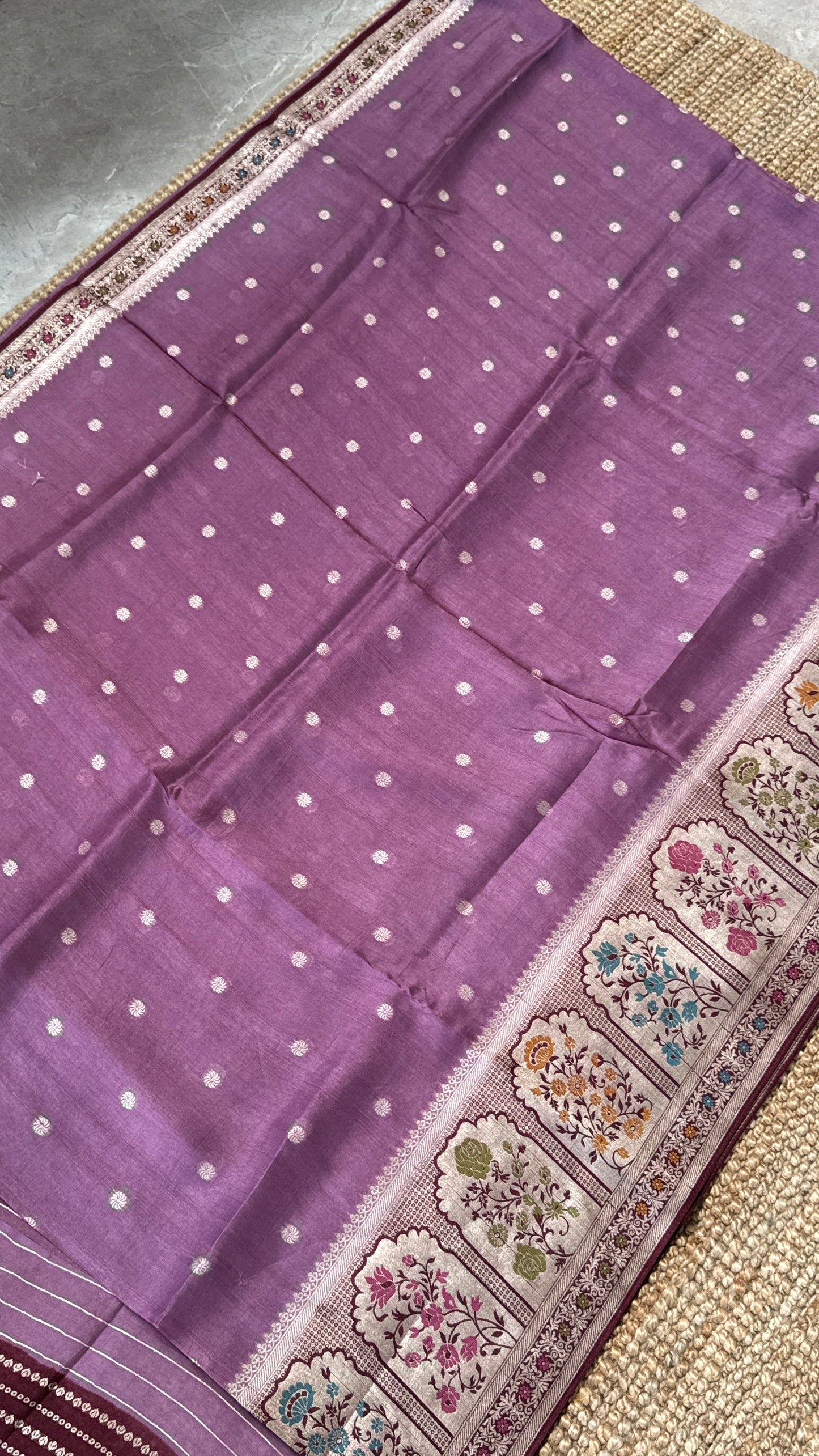Tussar Raw Silk Handloom – Paithani Borders - Mauve / Nude