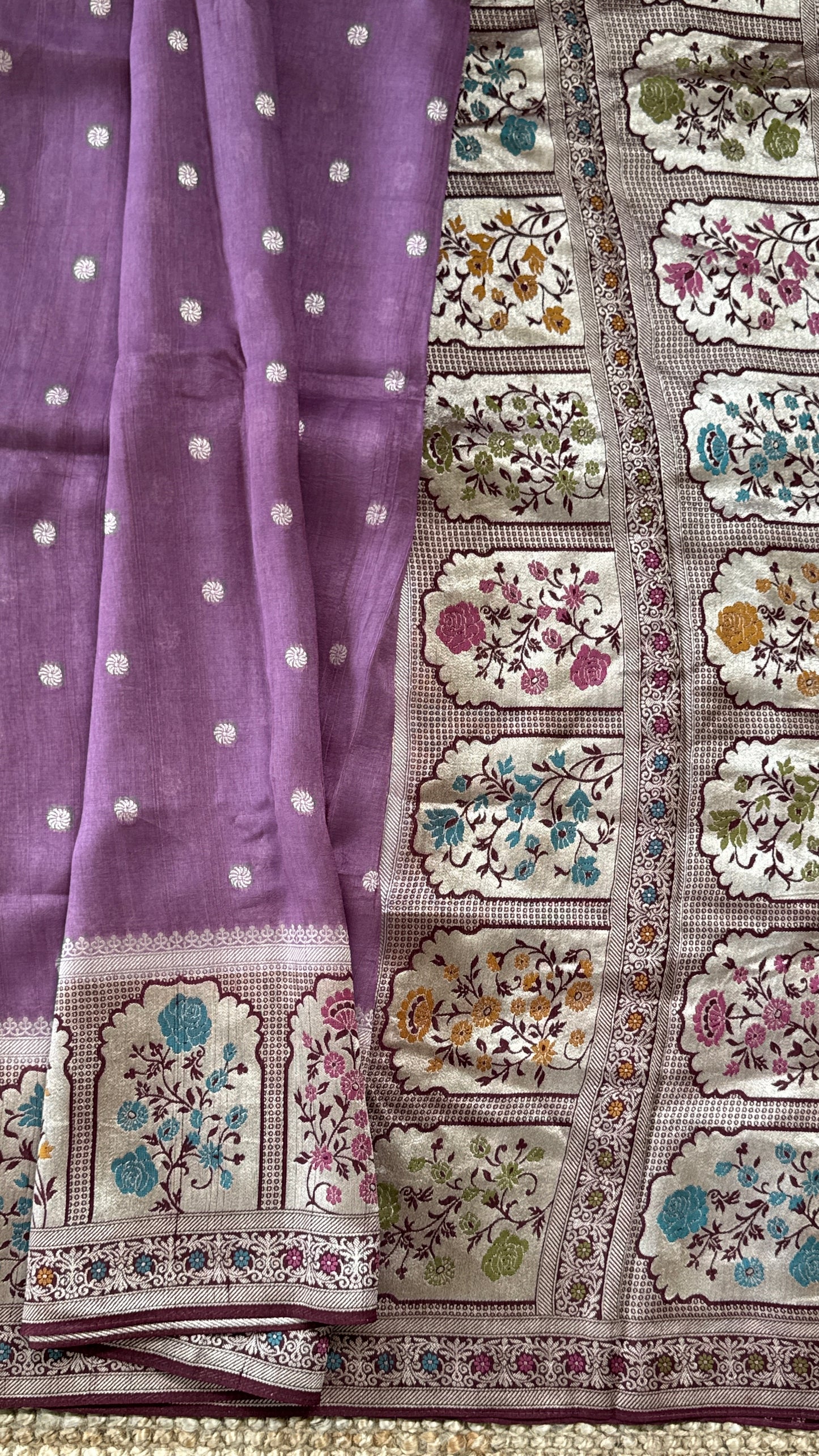 Tussar Raw Silk Handloom – Paithani Borders - Mauve / Nude
