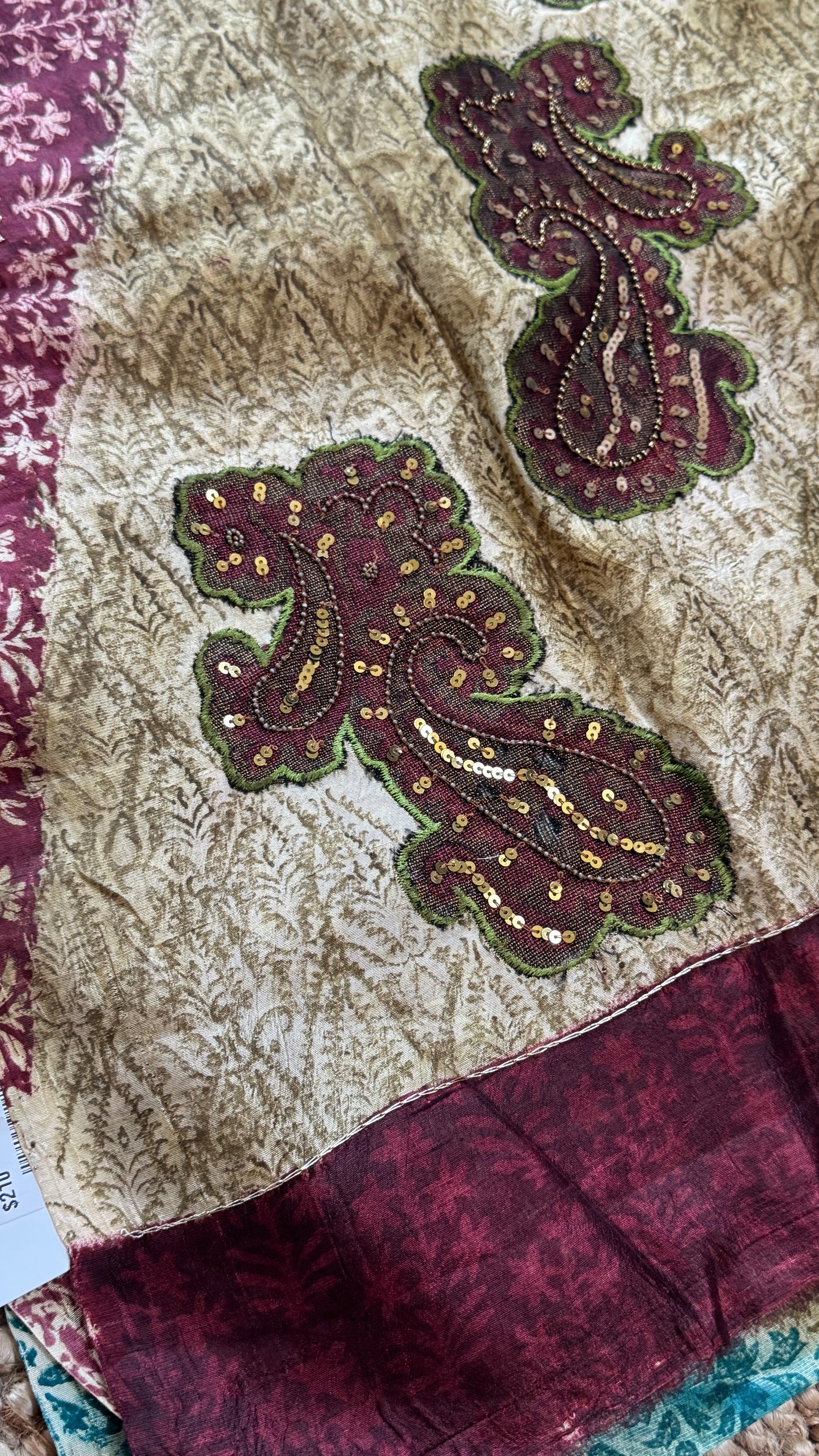 Mulberry silk saree – Partly Pallu concept - Ajrakh prints with Handwork - Green