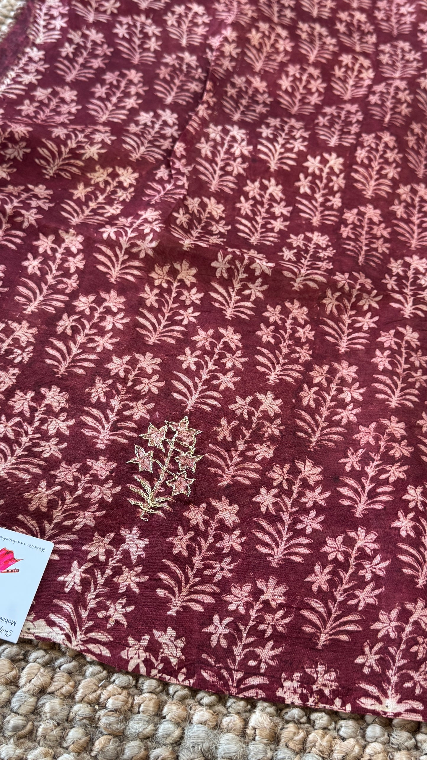 Mulberry silk saree – Partly Pallu concept - Ajrakh prints with Handwork - Green