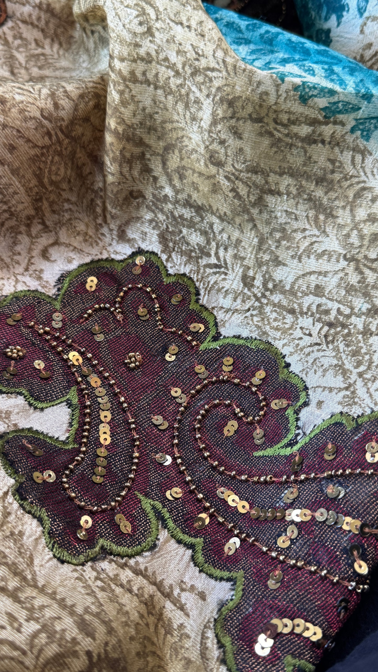 Mulberry silk saree – Partly Pallu concept - Ajrakh prints with Handwork - Green
