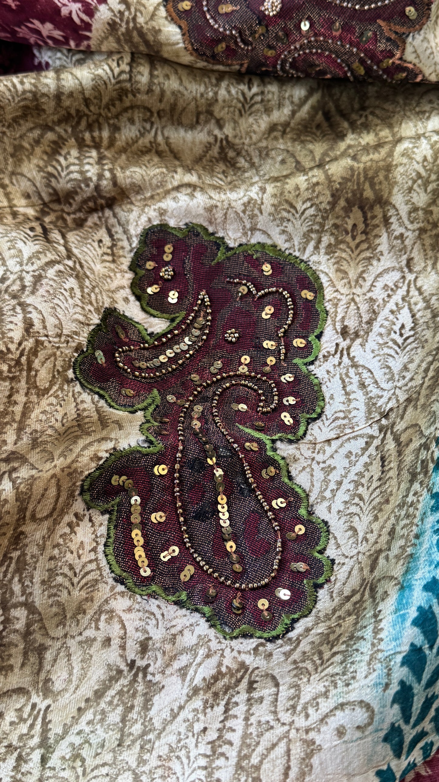 Mulberry silk saree – Partly Pallu concept - Ajrakh prints with Handwork - Green