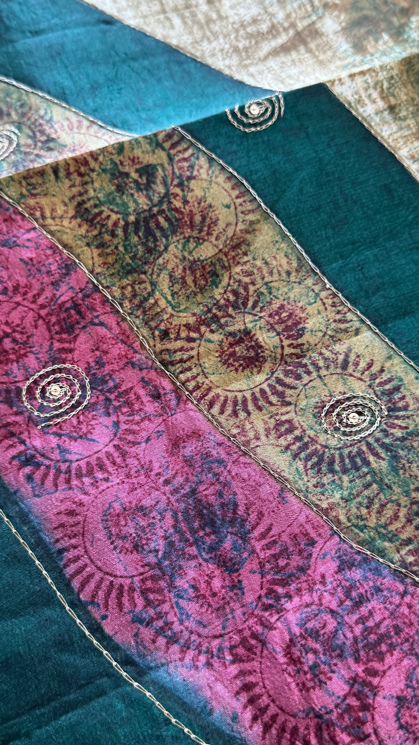 Mulberry silk saree – Batik prints with Handwork - Green