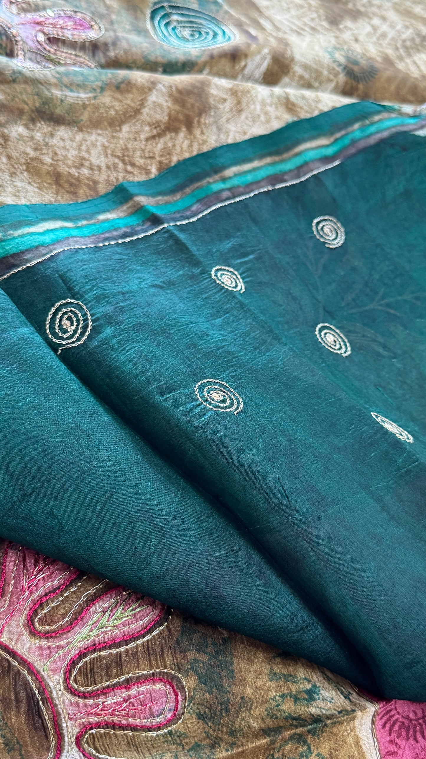 Mulberry silk saree – Batik prints with Handwork - Green