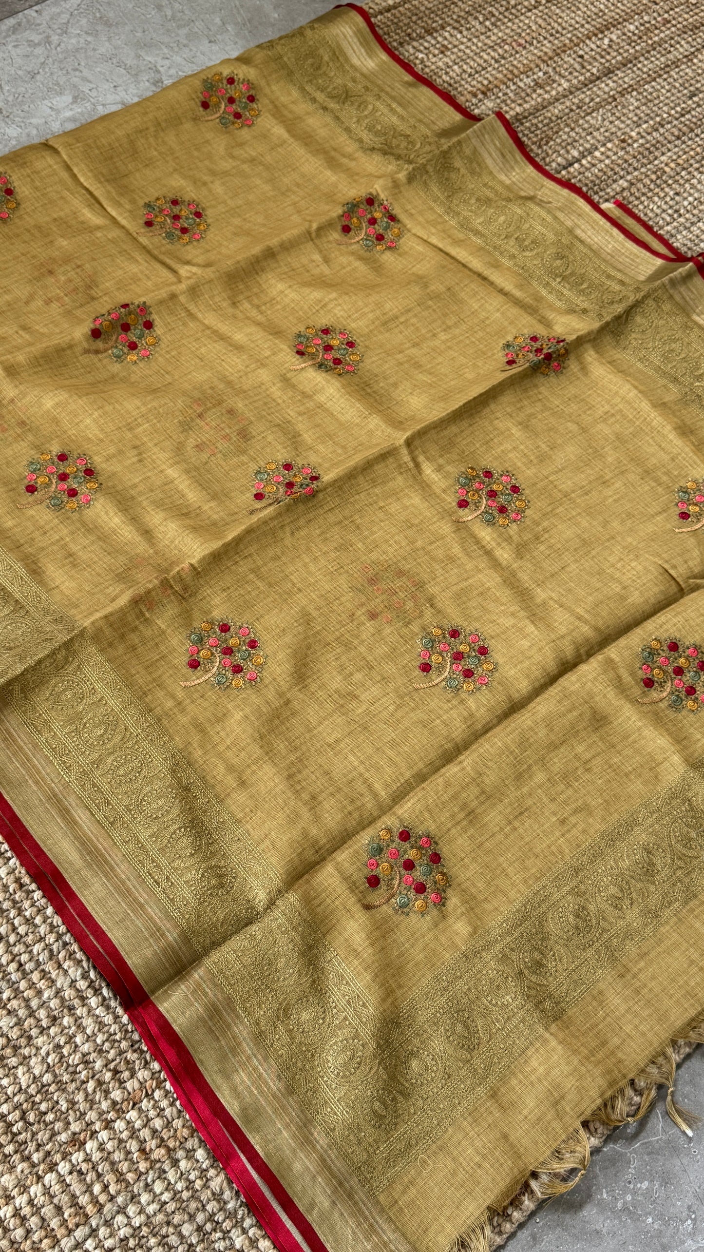 Embroidered Jute Linen Sarees – Effortless Elegance, Everyday Luxury - Yellow