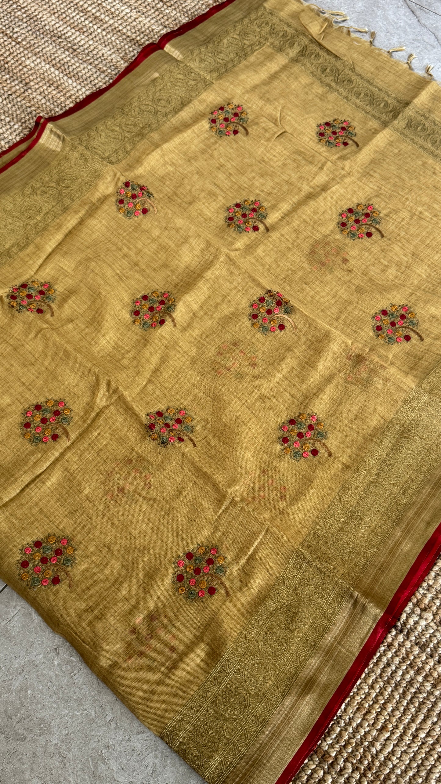 Embroidered Jute Linen Sarees – Effortless Elegance, Everyday Luxury - Yellow