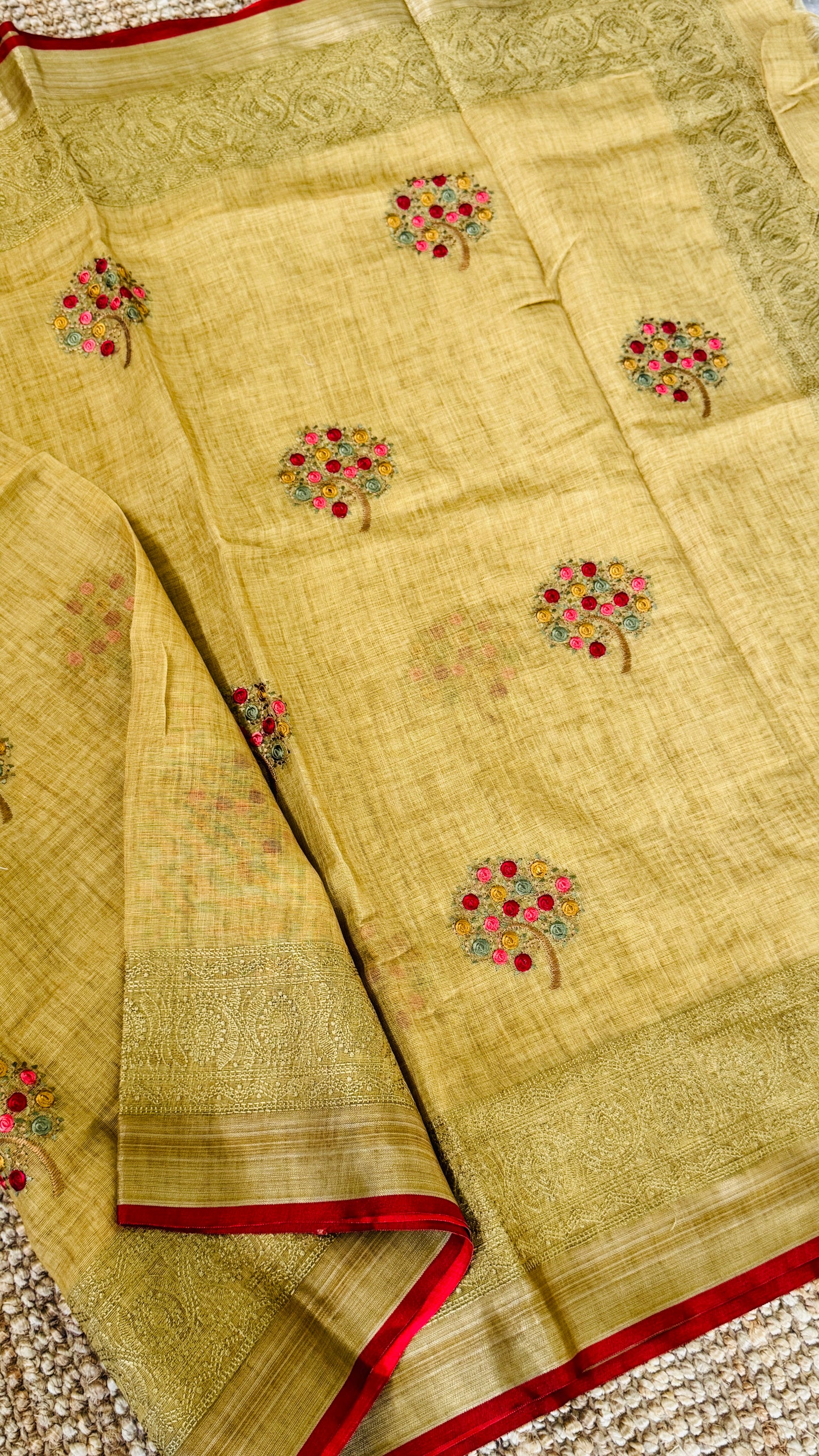 Embroidered Jute Linen Sarees – Effortless Elegance, Everyday Luxury - Yellow