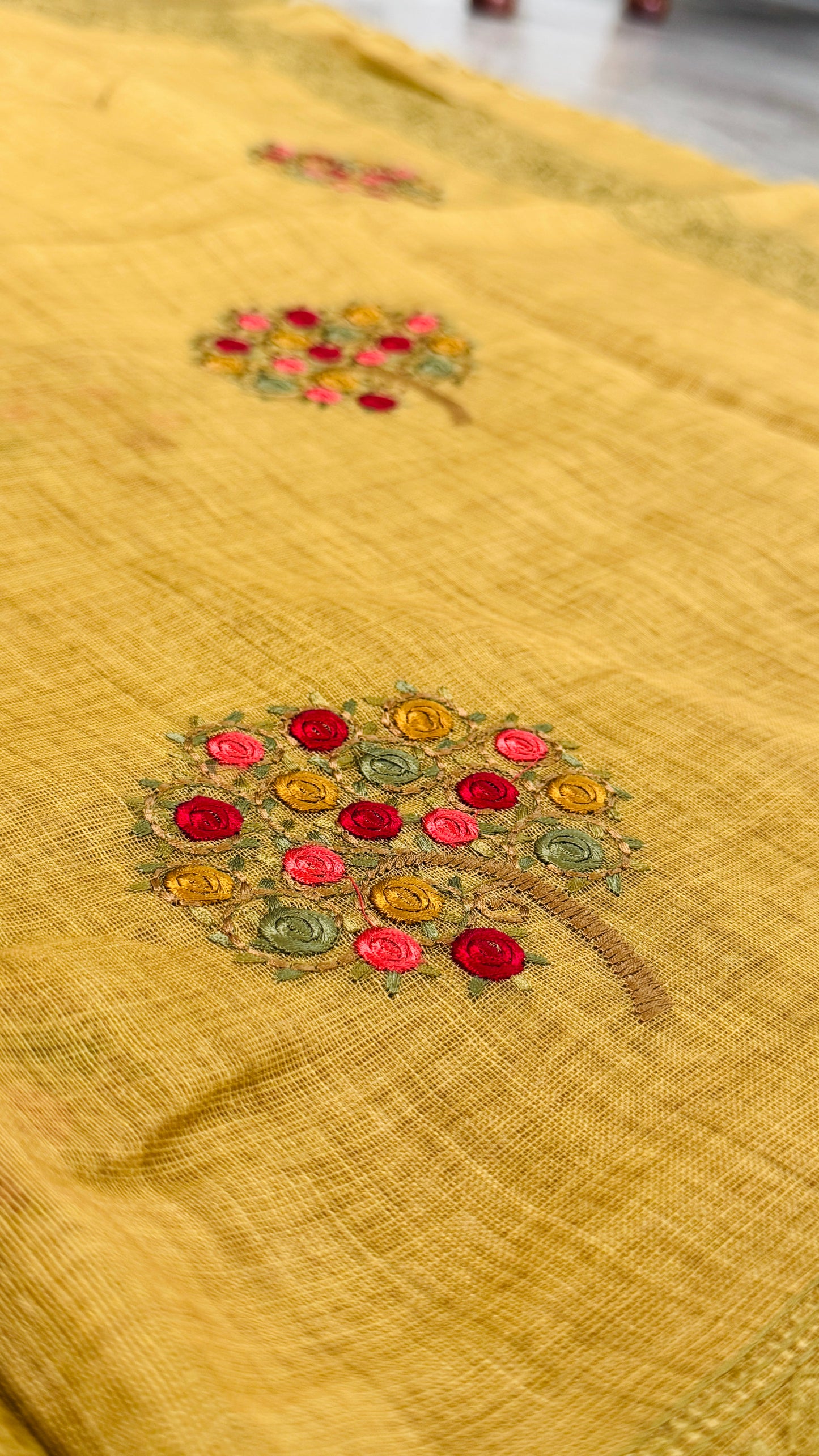 Embroidered Jute Linen Sarees – Effortless Elegance, Everyday Luxury - Yellow