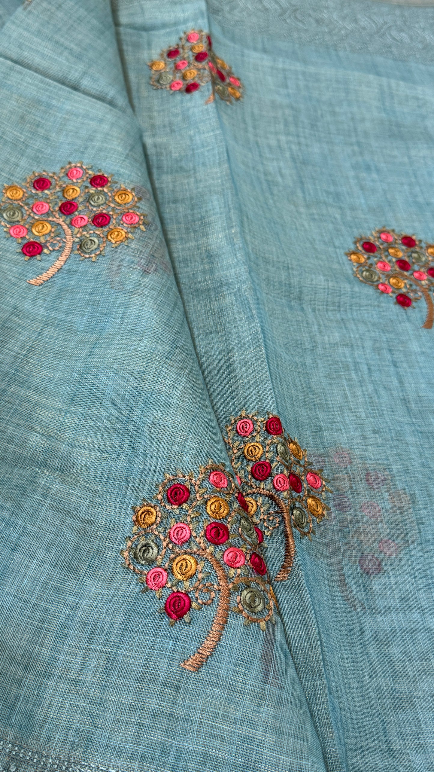 Embroidered Jute Linen Sarees – Effortless Elegance, Everyday Luxury - Blue