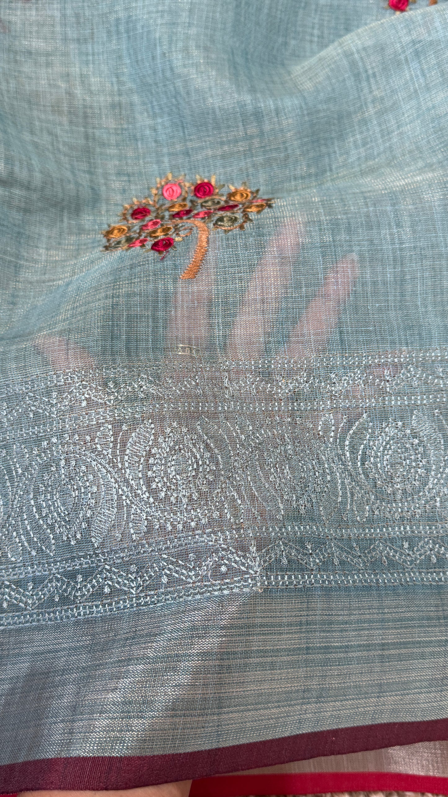Embroidered Jute Linen Sarees – Effortless Elegance, Everyday Luxury - Blue