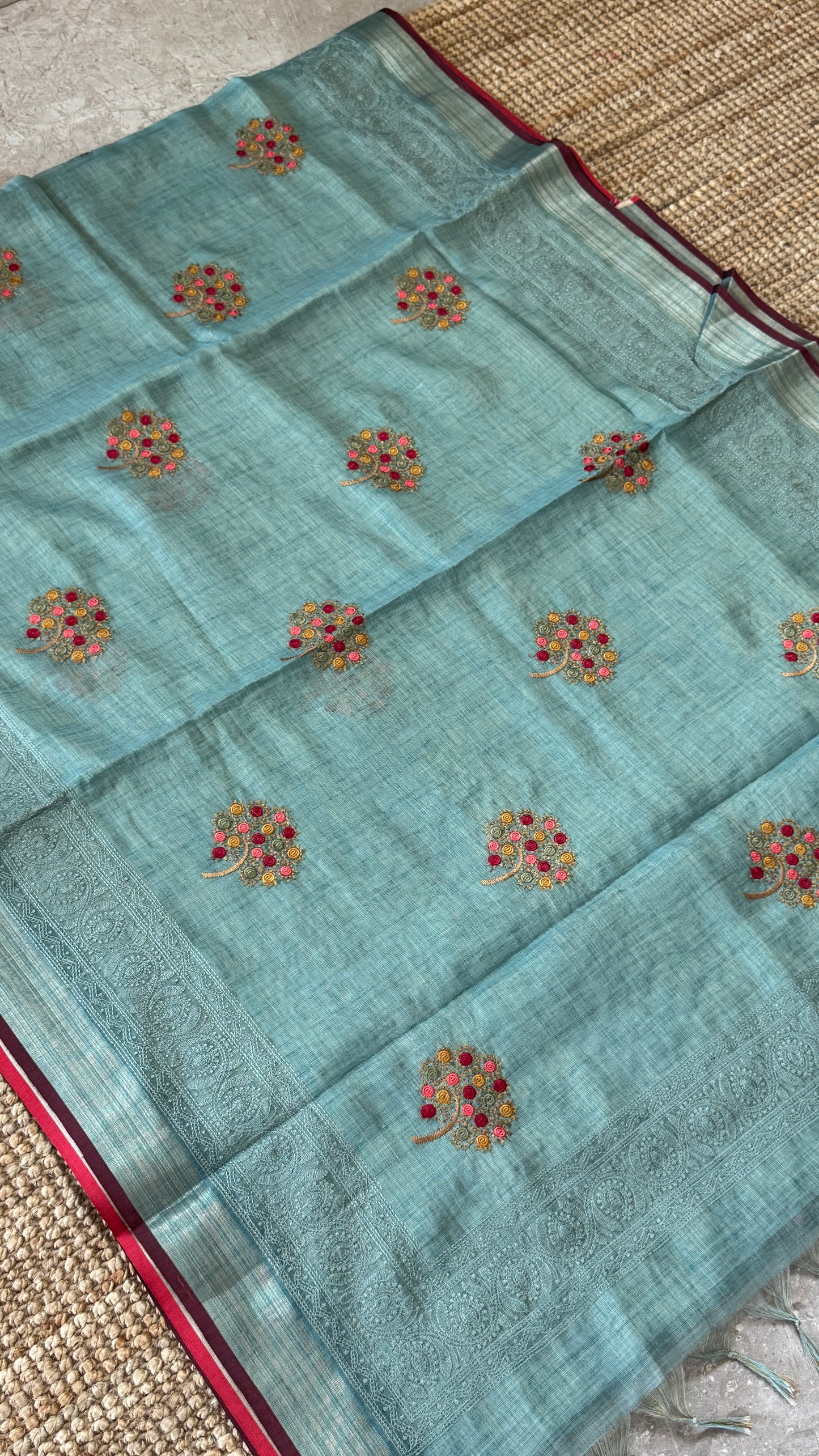 Embroidered Jute Linen Sarees – Effortless Elegance, Everyday Luxury - Blue