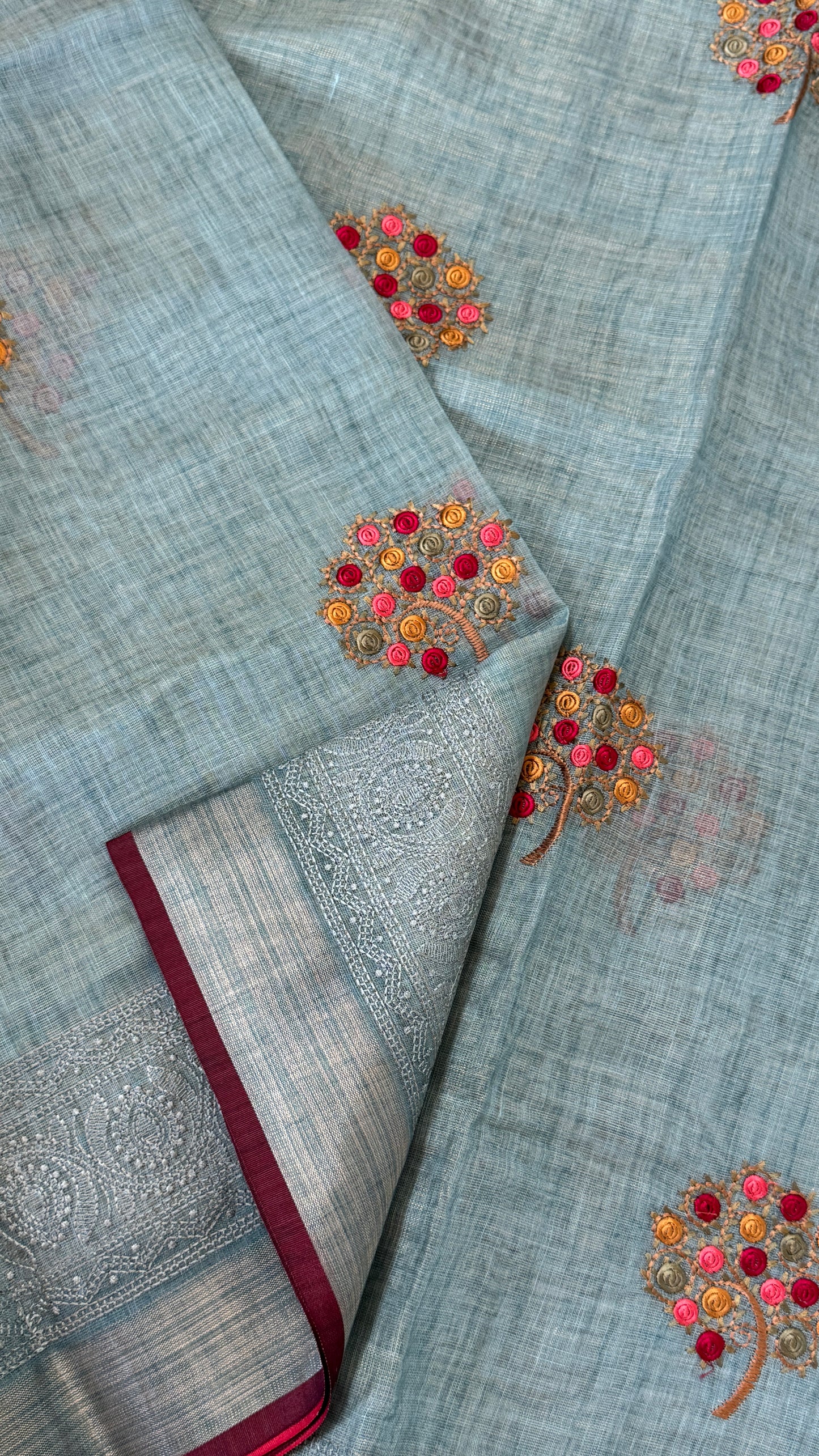 Embroidered Jute Linen Sarees – Effortless Elegance, Everyday Luxury - Blue