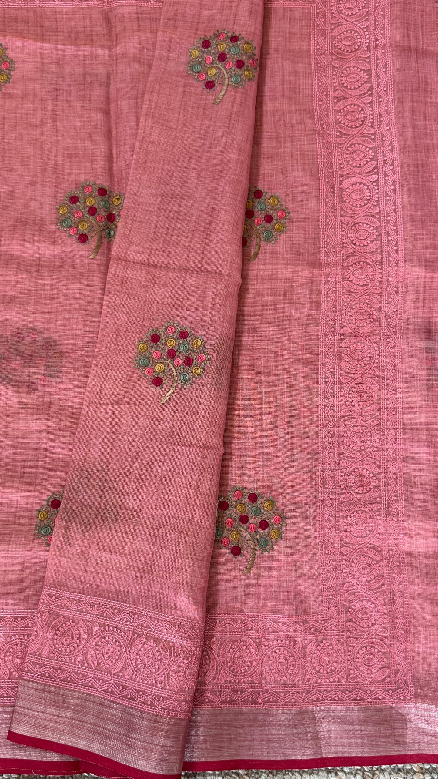 Embroidered Jute Linen Sarees – Effortless Elegance, Everyday Luxury - Peach