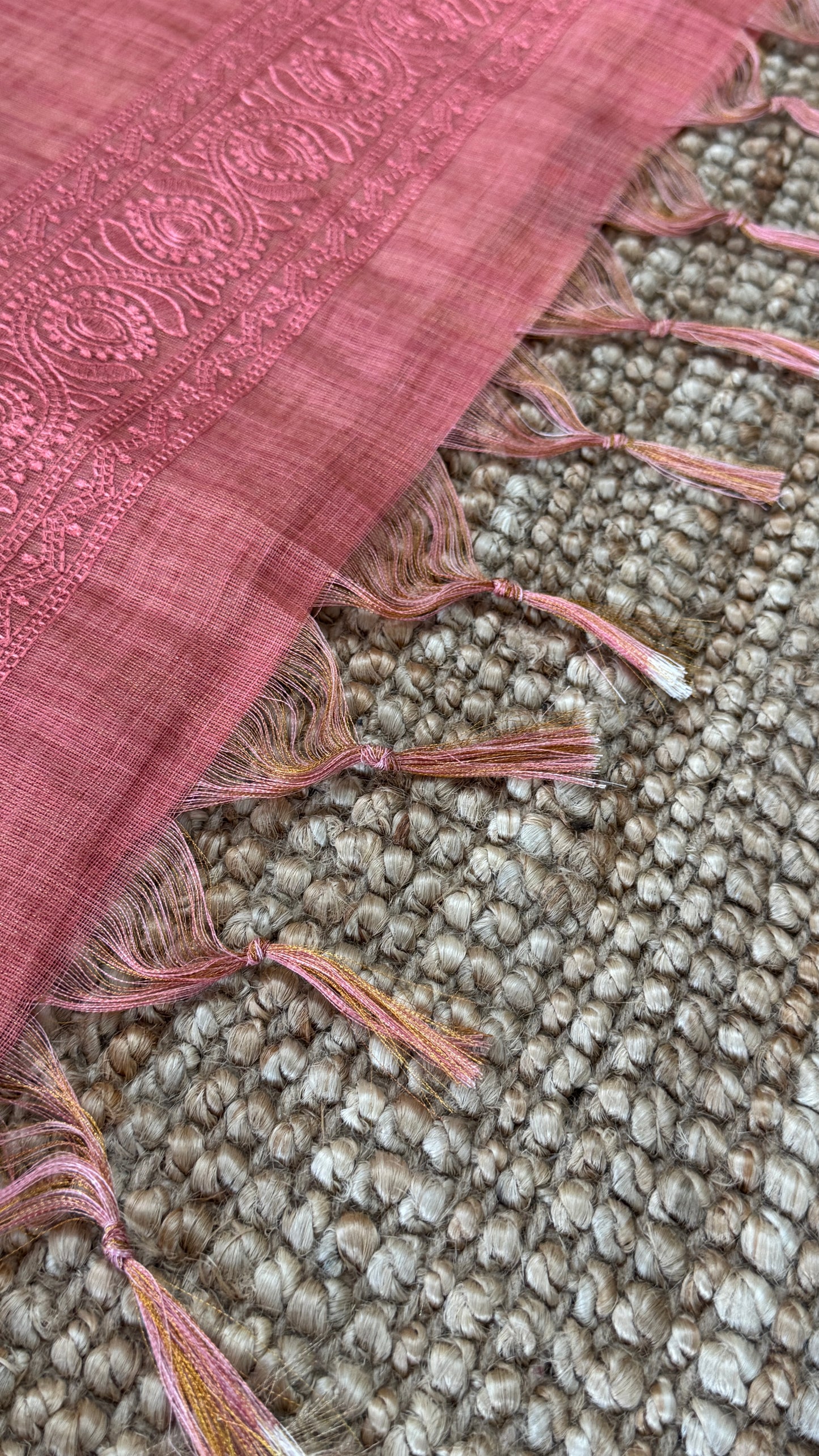 Embroidered Jute Linen Sarees – Effortless Elegance, Everyday Luxury - Peach