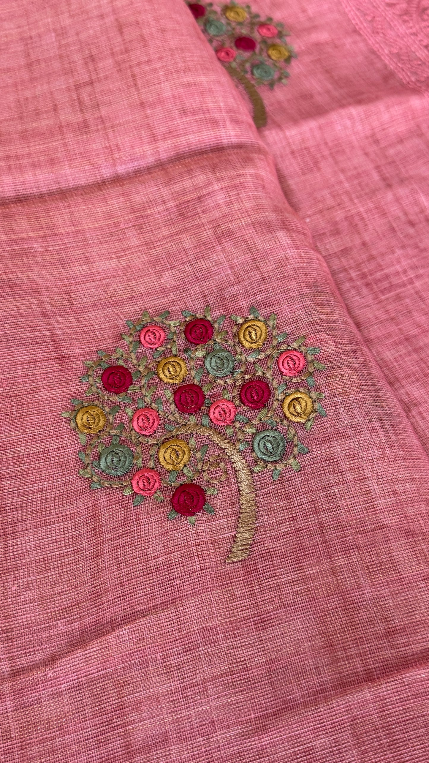 Embroidered Jute Linen Sarees – Effortless Elegance, Everyday Luxury - Peach