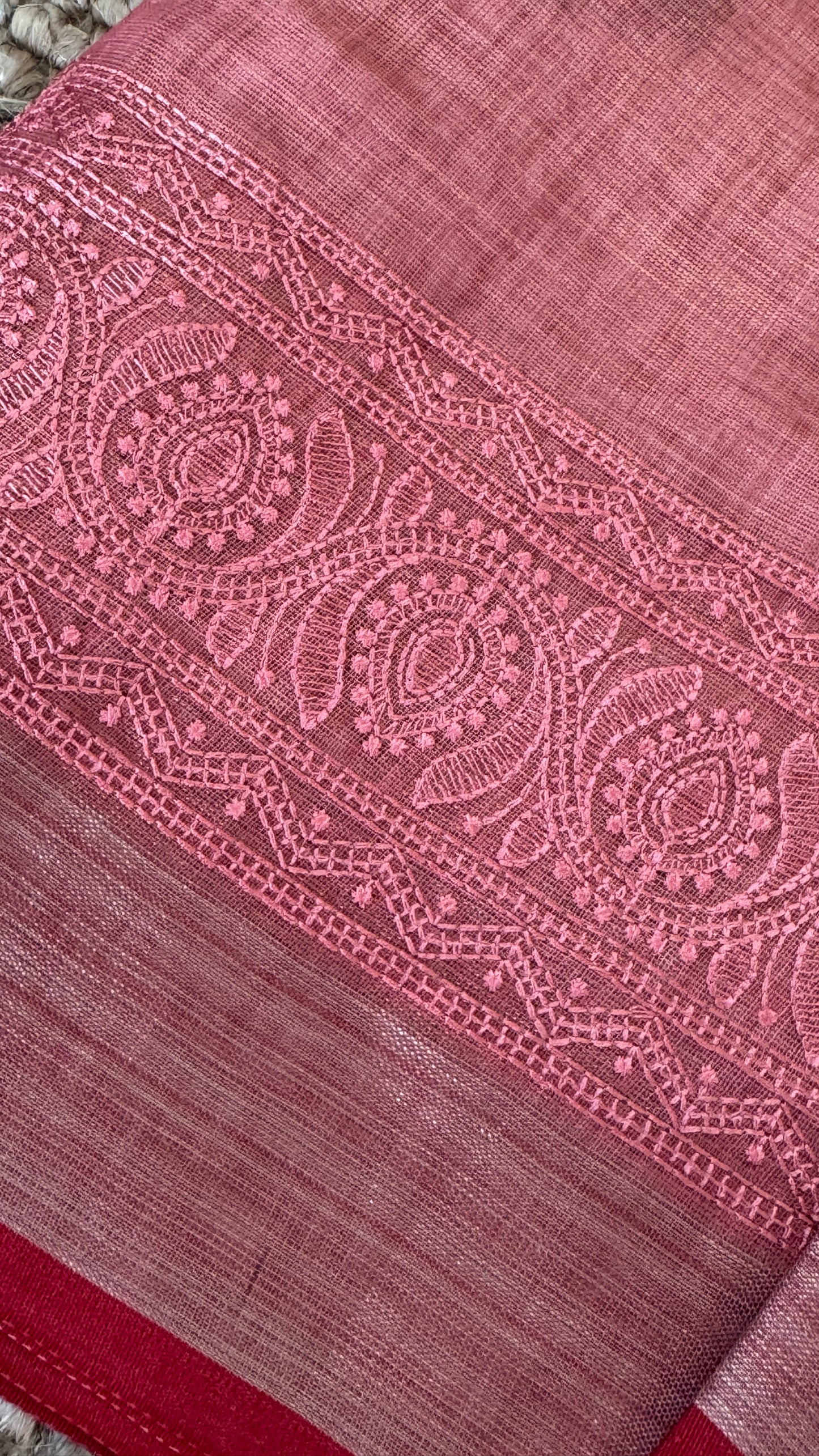 Embroidered Jute Linen Sarees – Effortless Elegance, Everyday Luxury - Peach