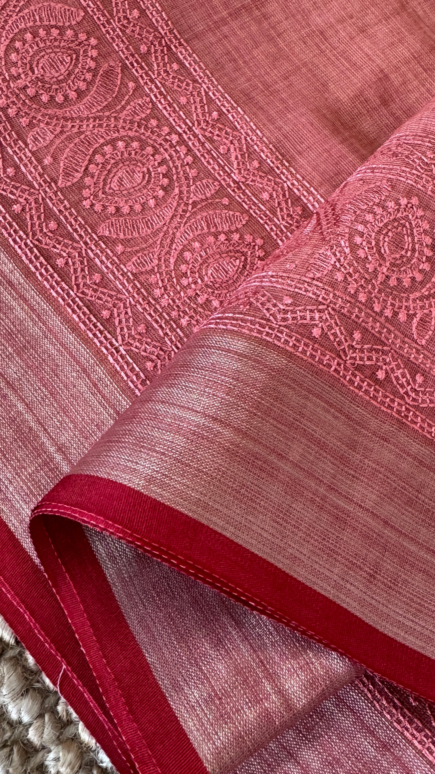 Embroidered Jute Linen Sarees – Effortless Elegance, Everyday Luxury - Peach