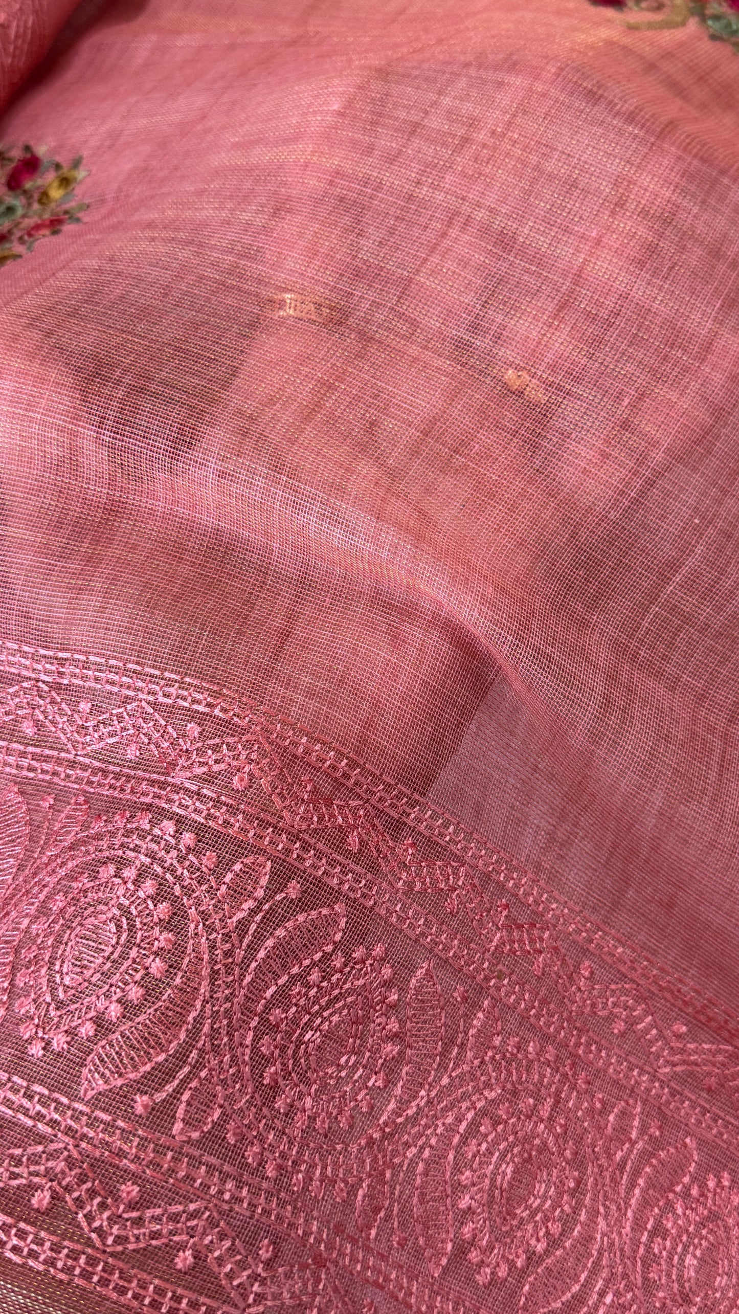 Embroidered Jute Linen Sarees – Effortless Elegance, Everyday Luxury - Peach
