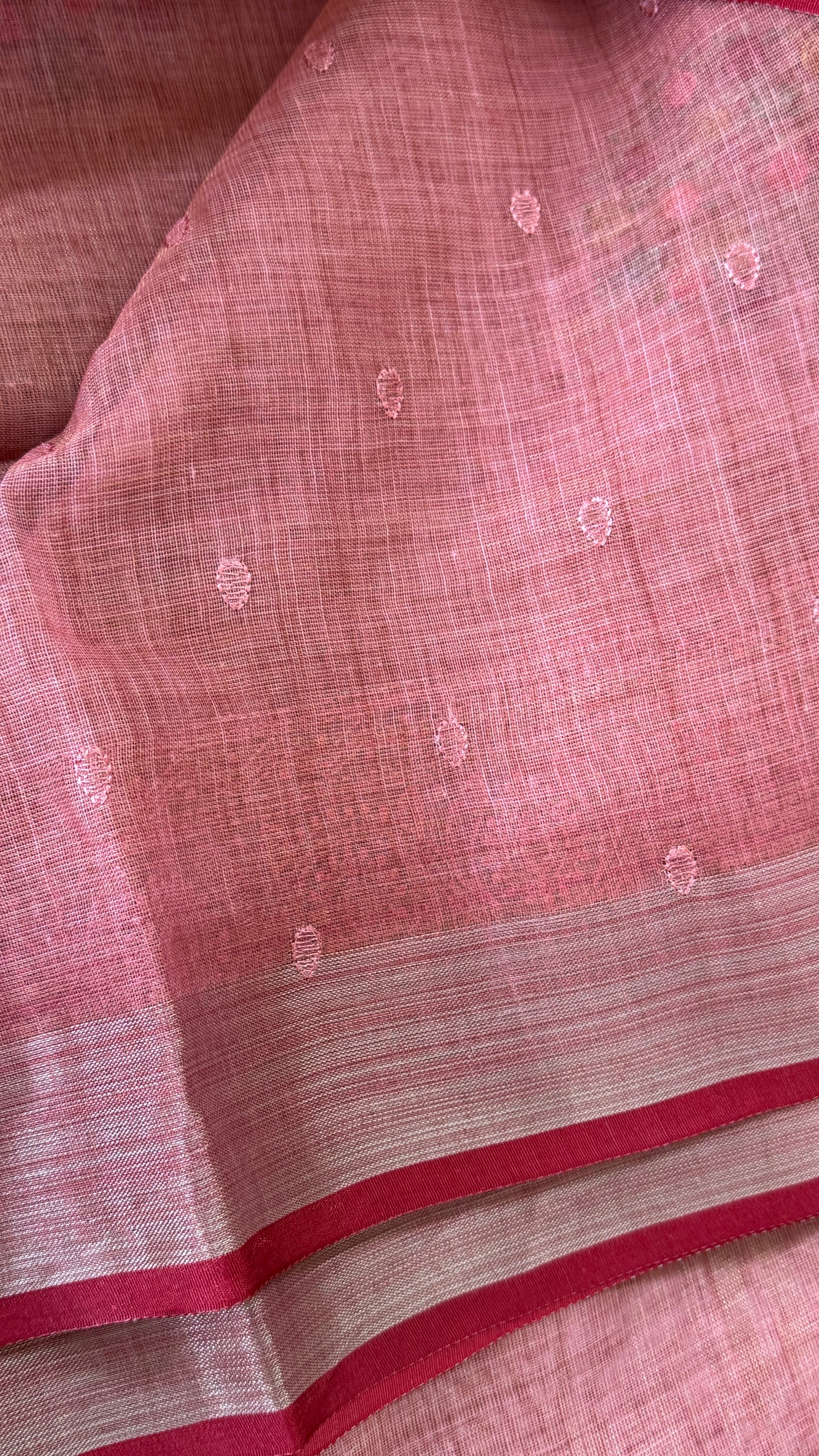 Embroidered Jute Linen Sarees – Effortless Elegance, Everyday Luxury - Peach
