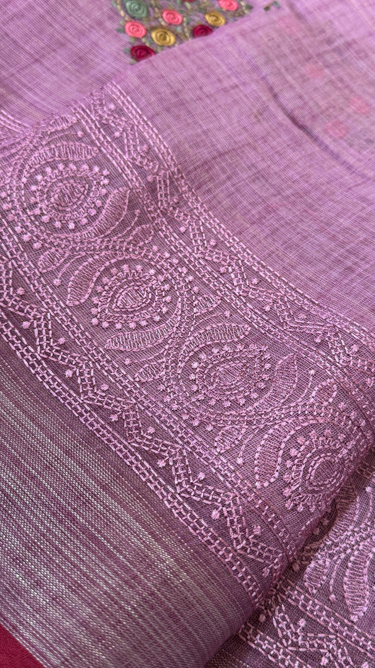 Embroidered Jute Linen Sarees – Effortless Elegance, Everyday Luxury - Pink