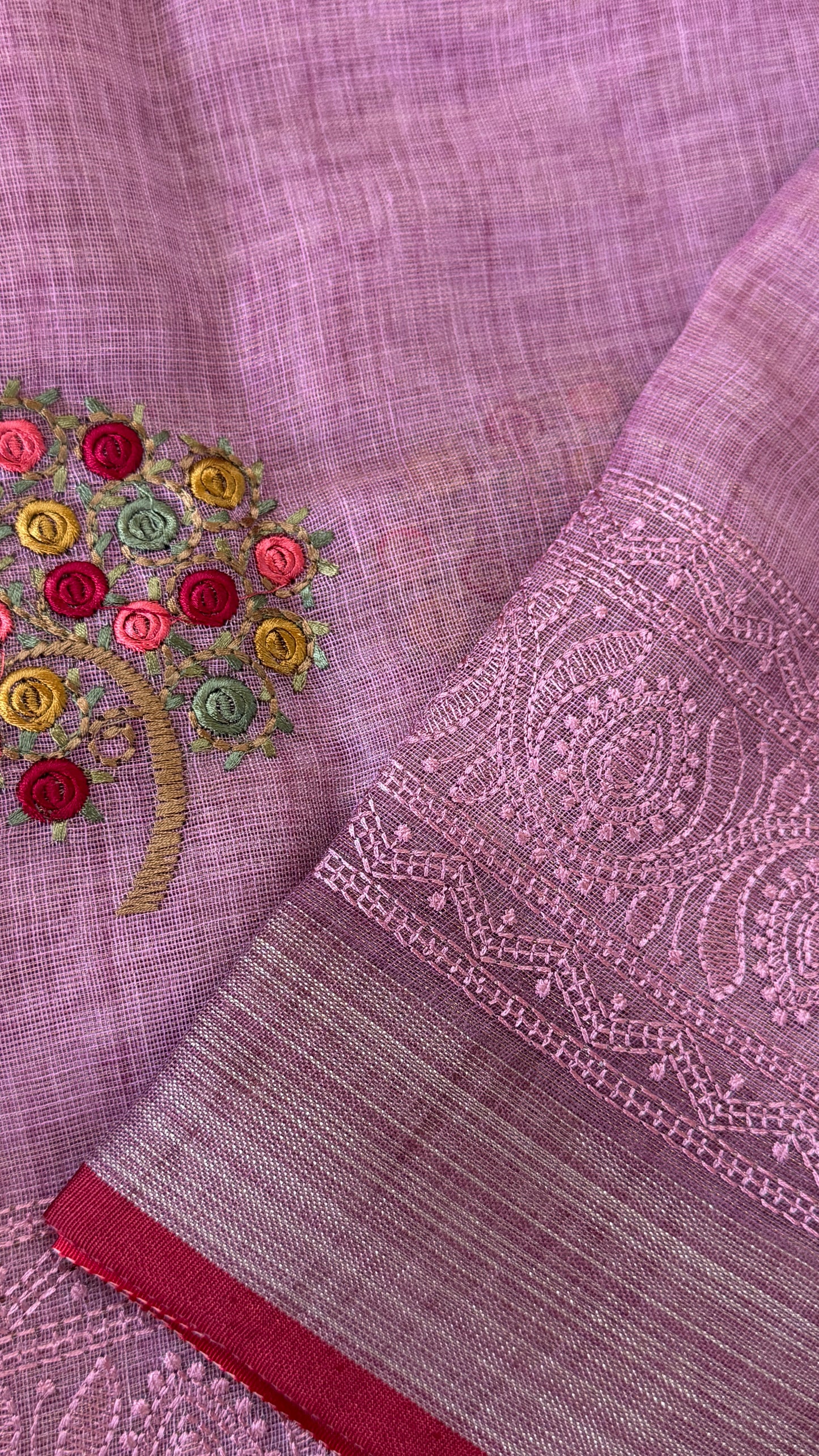 Embroidered Jute Linen Sarees – Effortless Elegance, Everyday Luxury - Pink