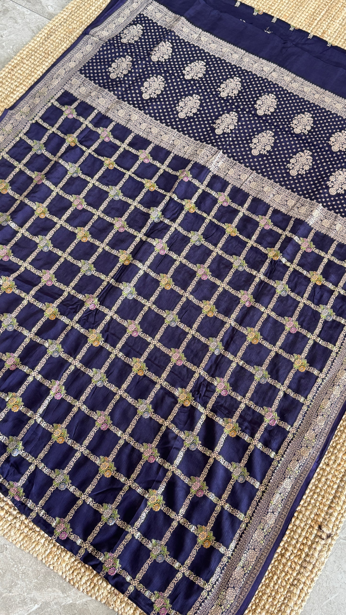 Munga Silk Banarasi Sarees - Navy Blue Elegance