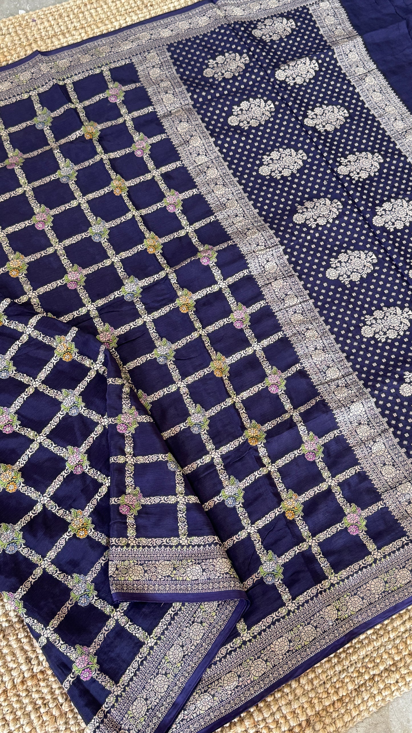 Munga Silk Banarasi Sarees - Navy Blue Elegance