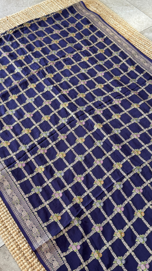 Munga Silk Banarasi Sarees - Navy Blue Elegance