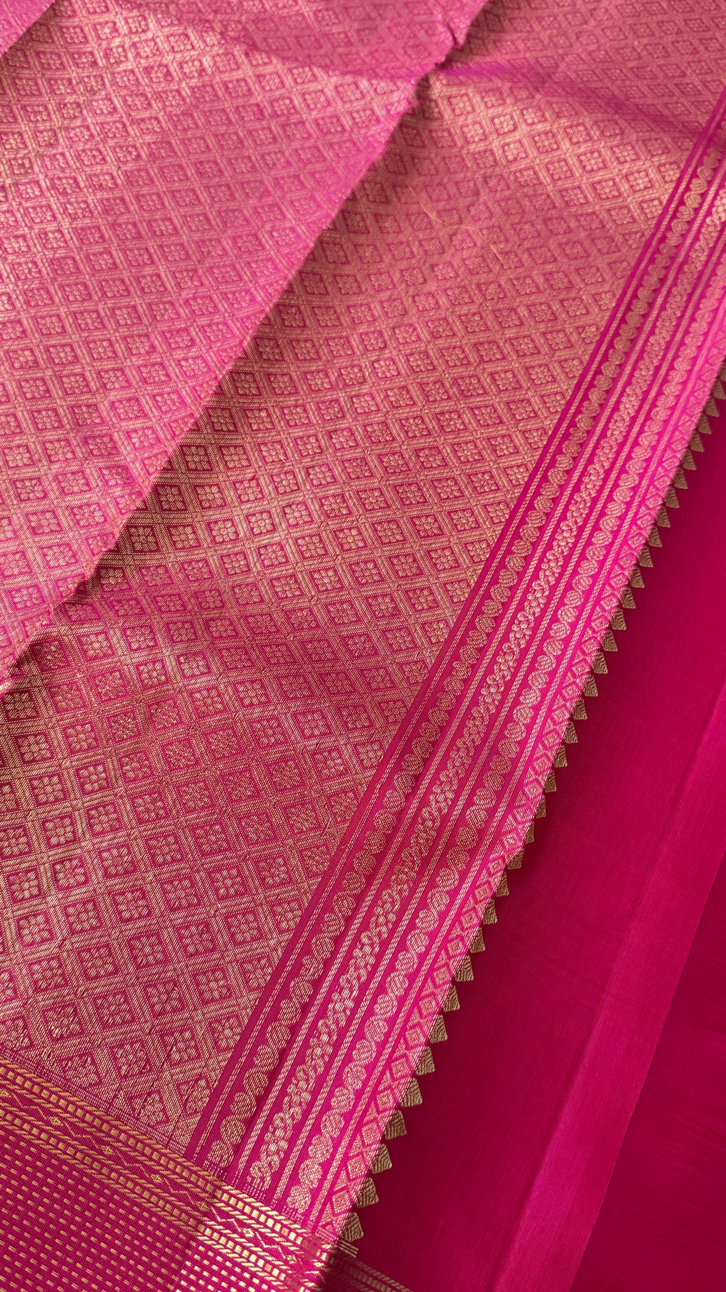 KANJIVARAM PURE SILK HANDLOOM SAREE in Mustard Yellow and contrast Pink Border and Pallu
