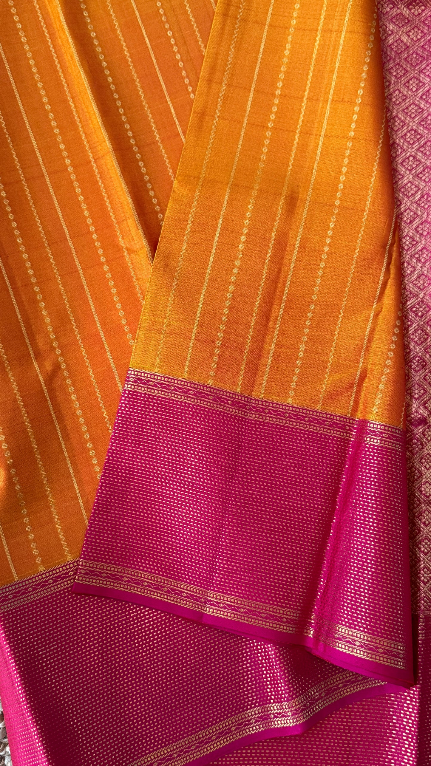 KANJIVARAM PURE SILK HANDLOOM SAREE in Mustard Yellow and contrast Pink Border and Pallu