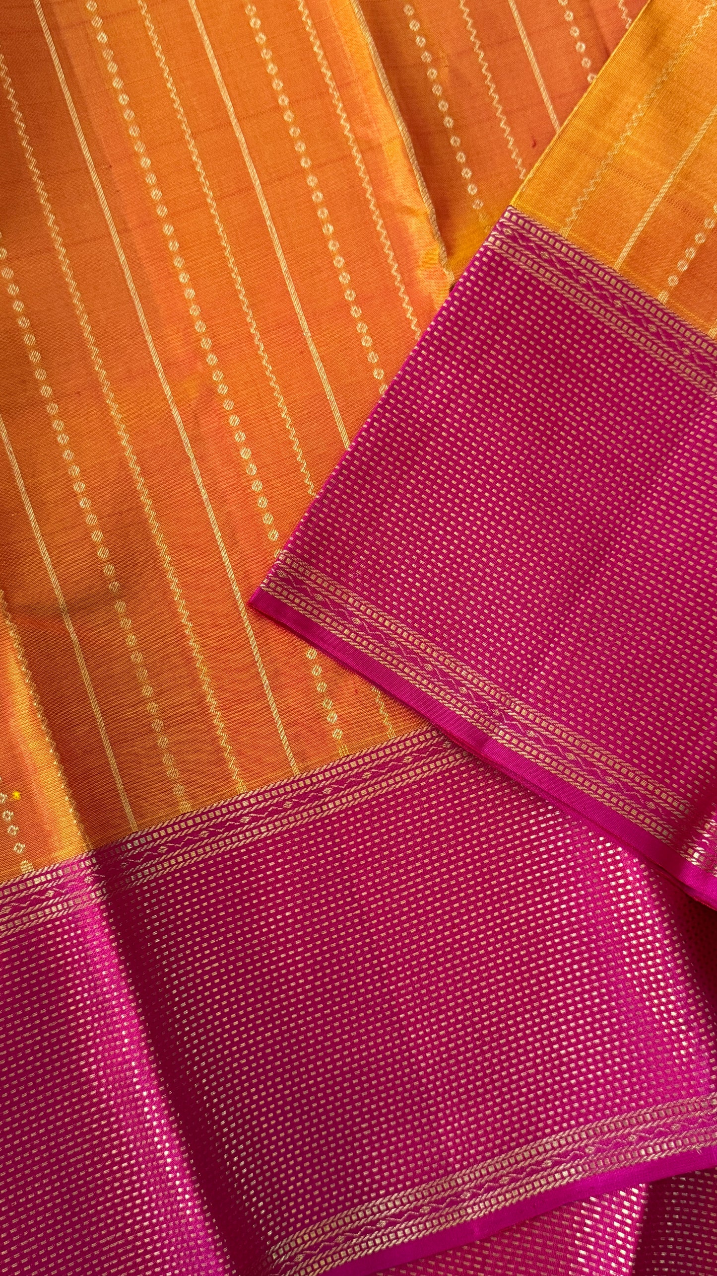 KANJIVARAM PURE SILK HANDLOOM SAREE in Mustard Yellow and contrast Pink Border and Pallu