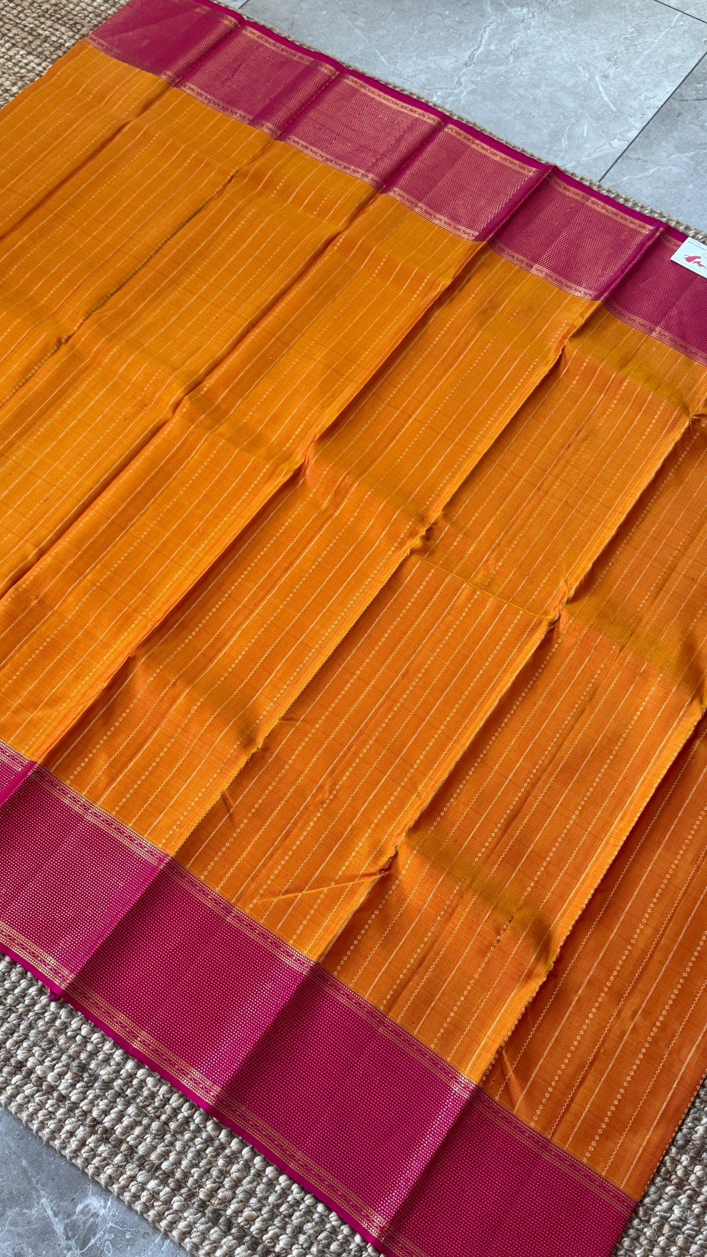 KANJIVARAM PURE SILK HANDLOOM SAREE in Mustard Yellow and contrast Pink Border and Pallu