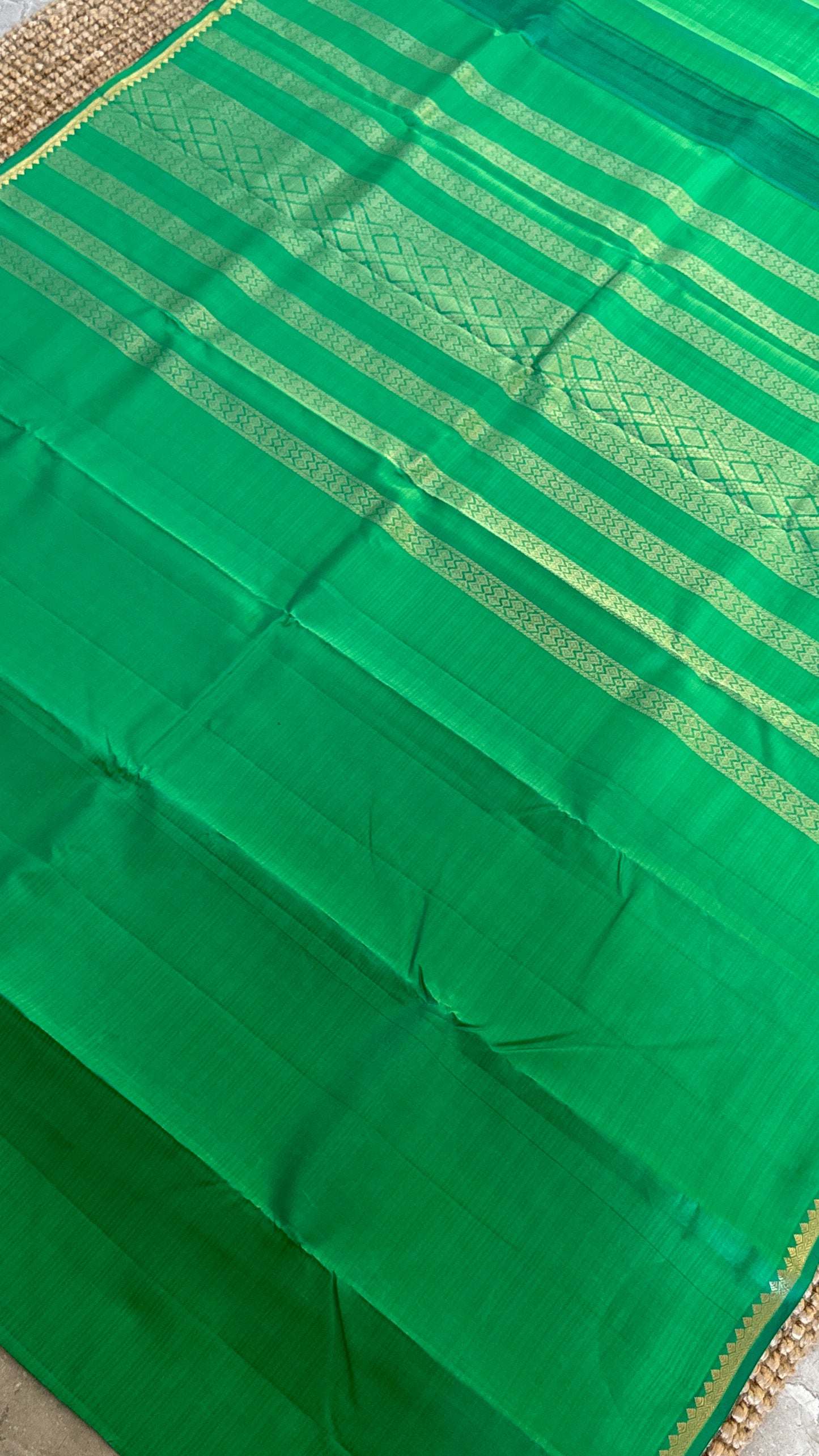 Pure Silk Handwoven Saree – Subtle Rama Green Elegance with Thin Gold Zari Borders