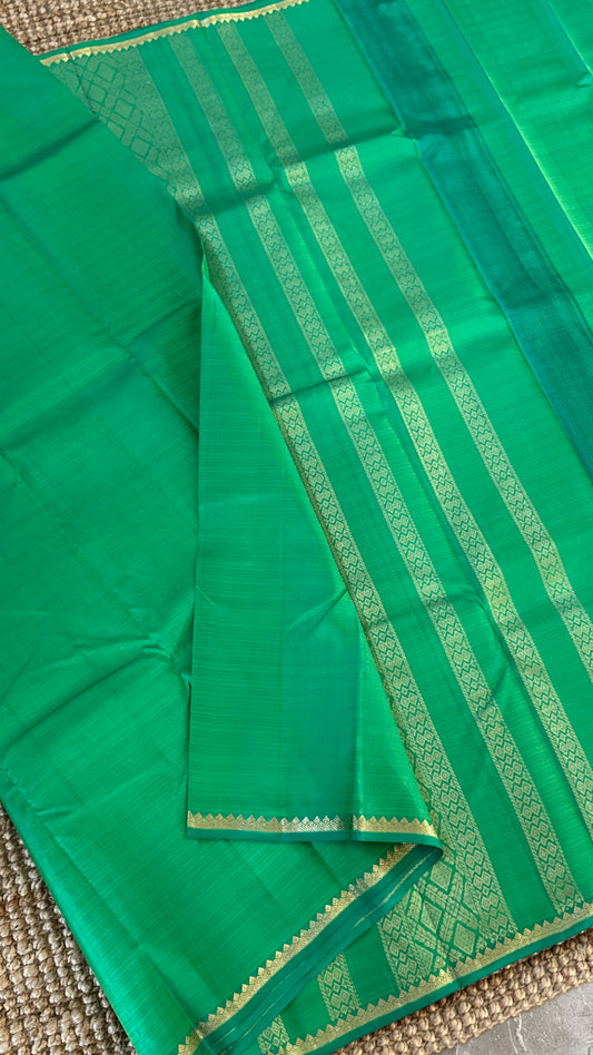 Pure Silk Handwoven Saree β Subtle Rama Green Elegance with Thin Gold Zari Borders