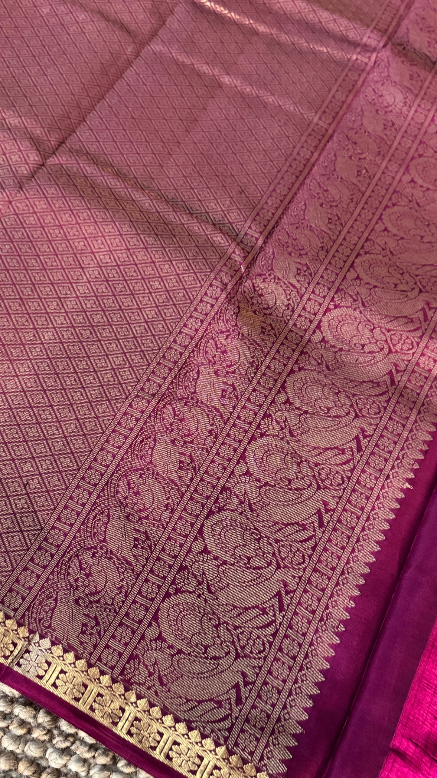 KANJIVARAM PURE SILK HANDLOOM SAREE in Bottle Green and Purple Elegance