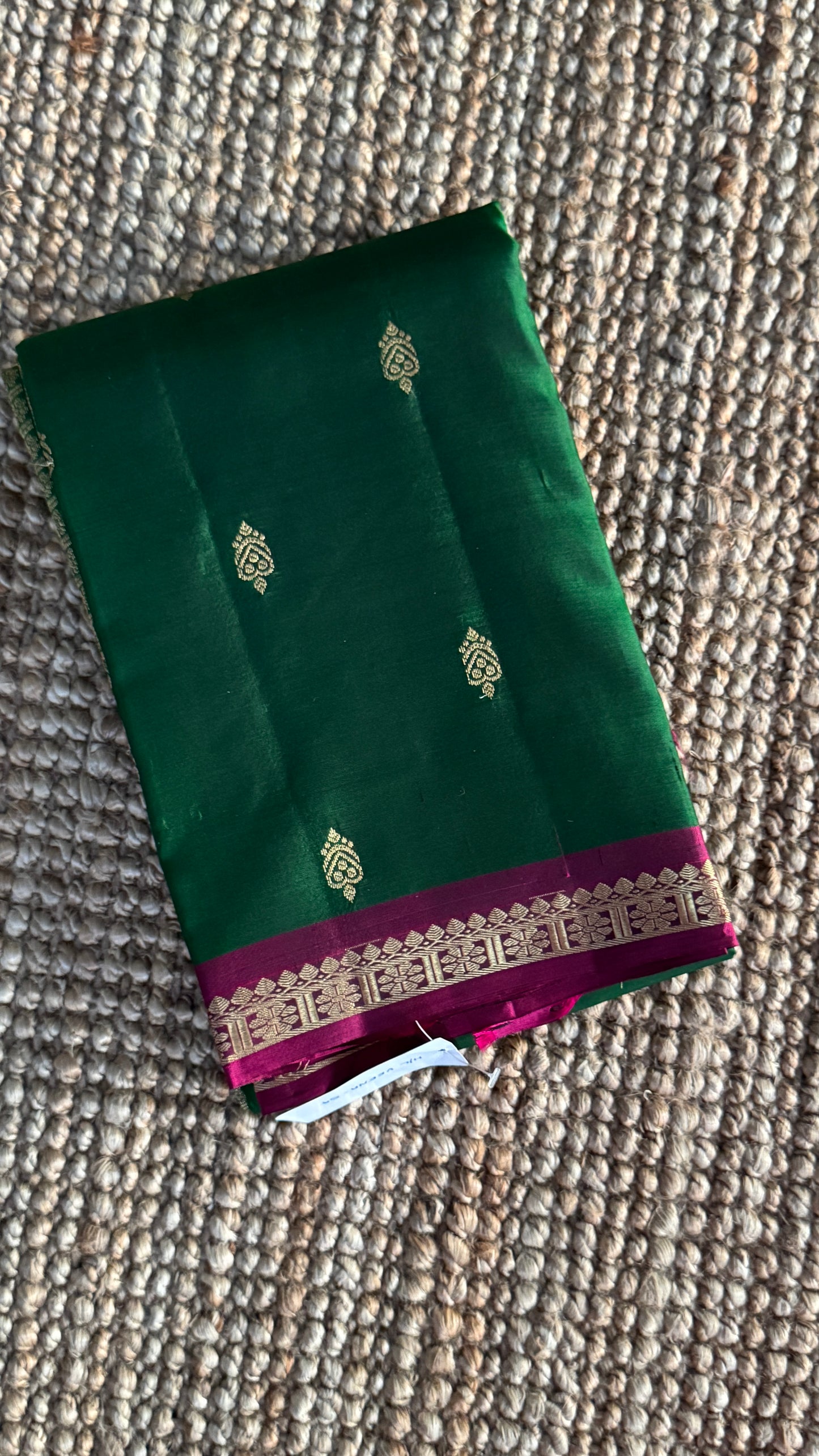 KANJIVARAM PURE SILK HANDLOOM SAREE in Bottle Green and Purple Elegance