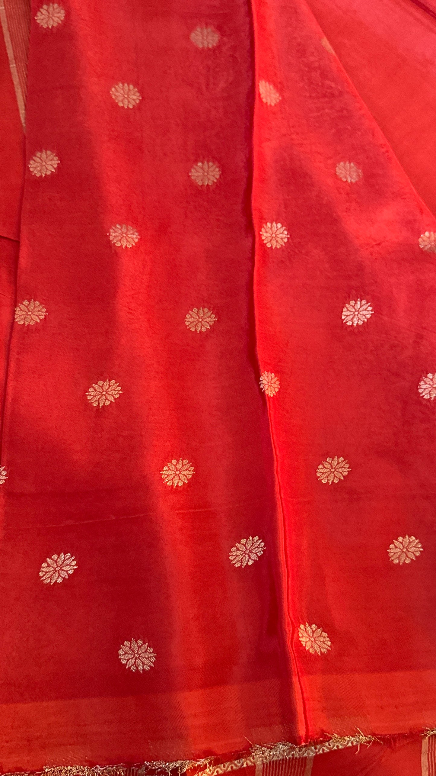 PURE CREPE SILK SAREE – RUST WITH MYSORE SILK DOUBLE BORDER