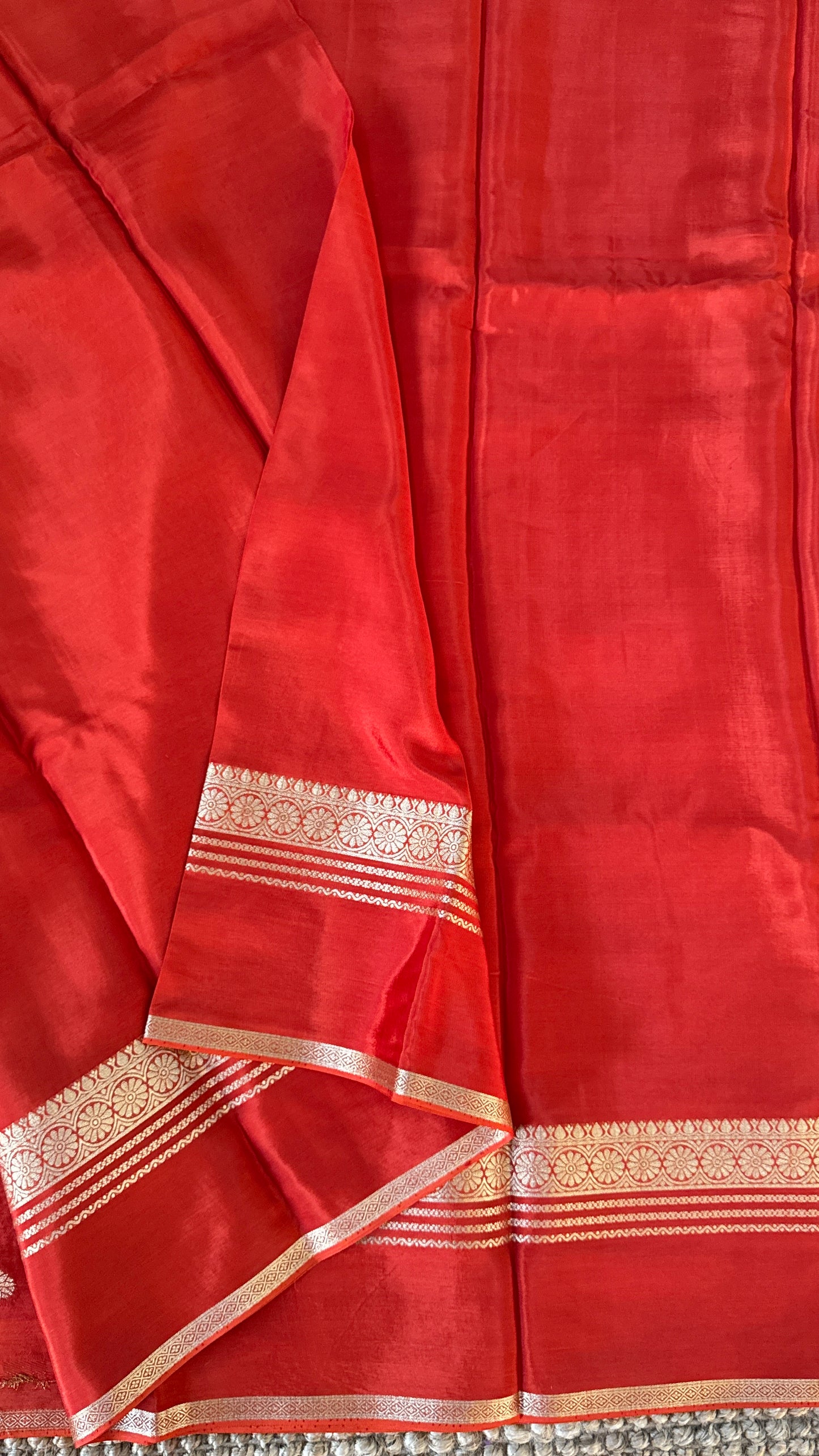 PURE CREPE SILK SAREE – RUST WITH MYSORE SILK DOUBLE BORDER