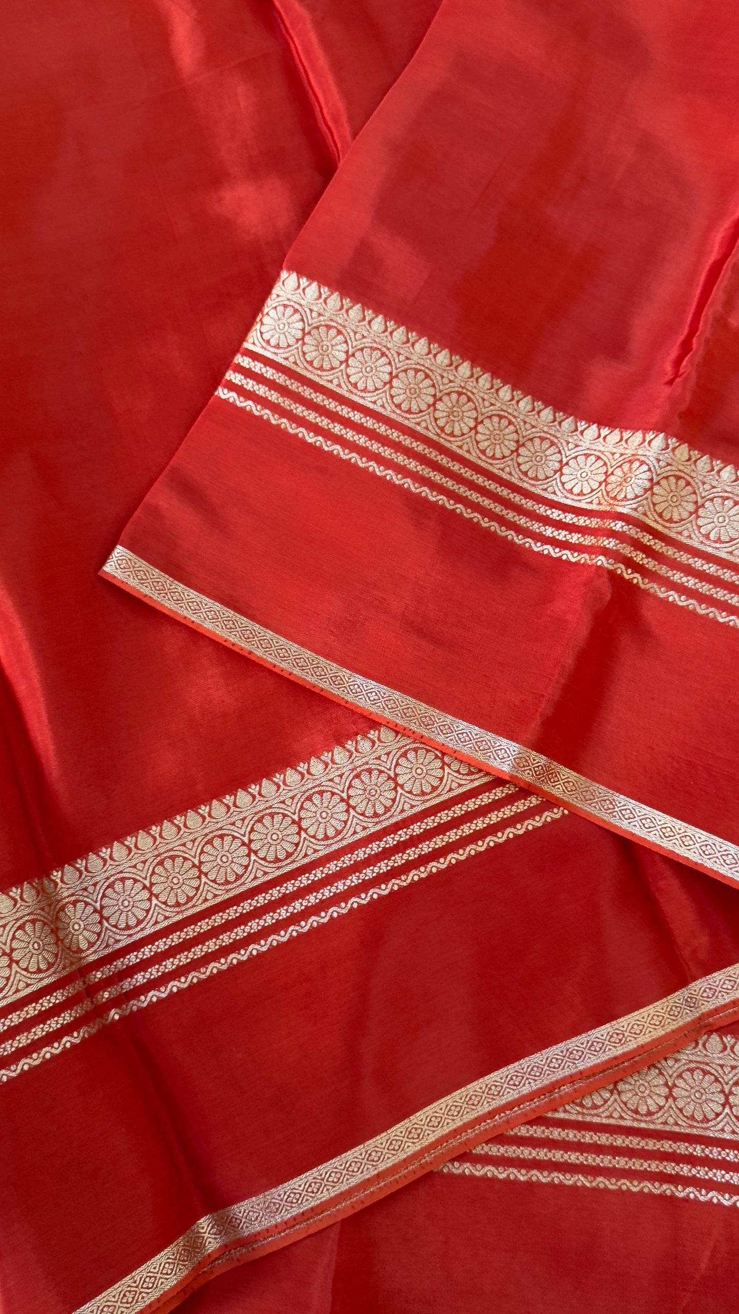 PURE CREPE SILK SAREE – RUST WITH MYSORE SILK DOUBLE BORDER