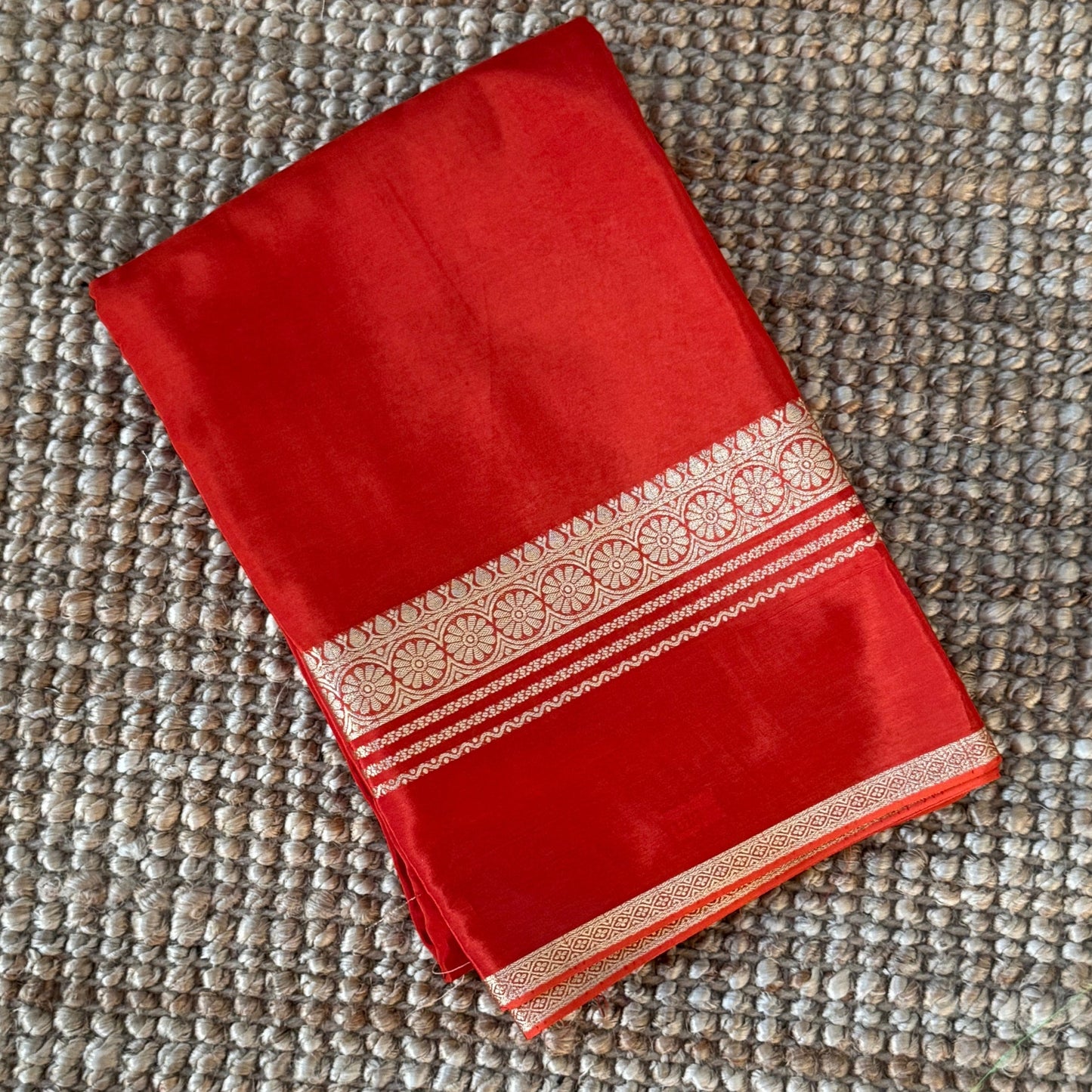PURE CREPE SILK SAREE – RUST WITH MYSORE SILK DOUBLE BORDER