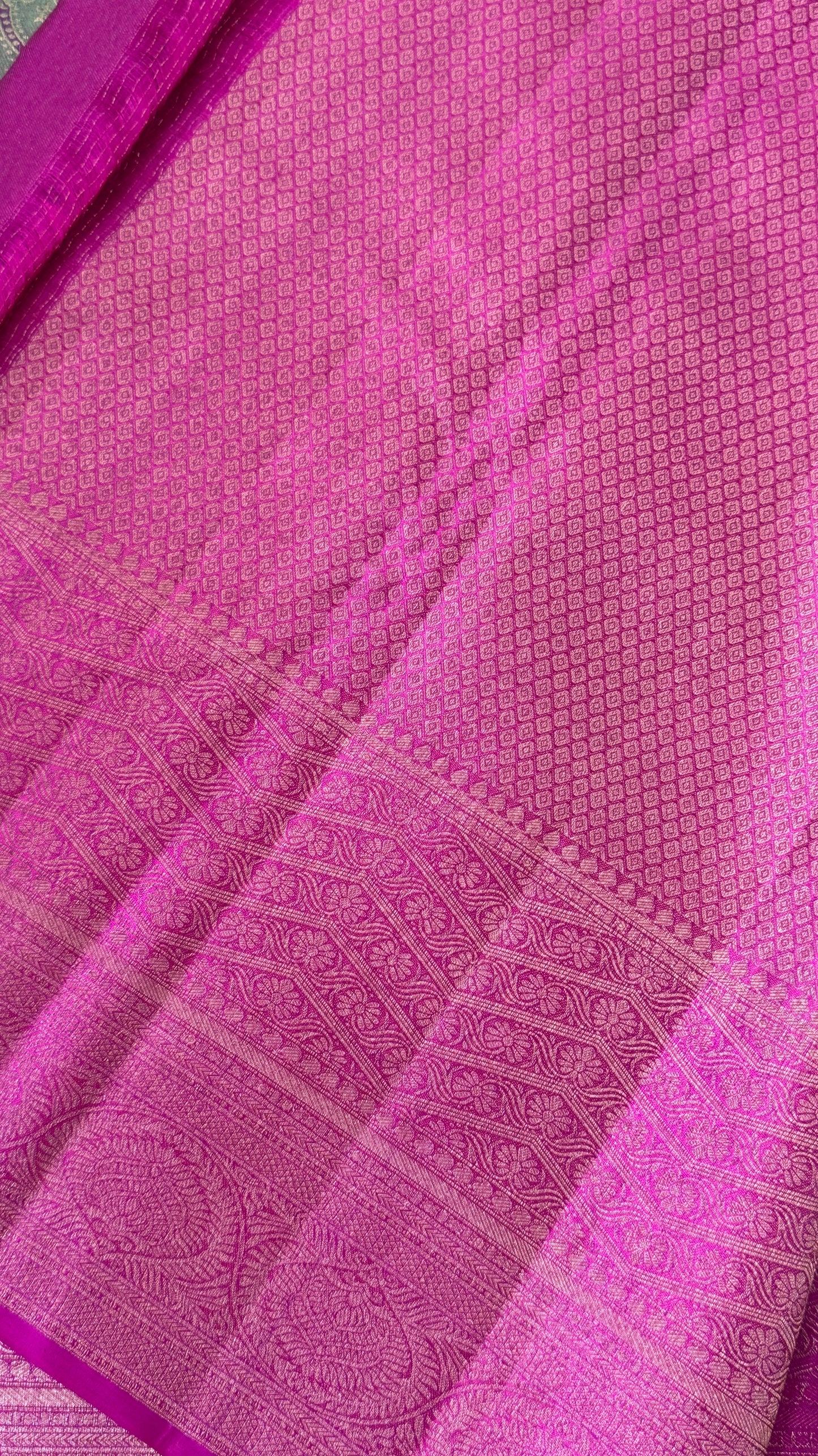 PURE TISSUE KANJIVARAM SILK HANDLOOM SAREE – BLUISH GREY WITH PINK - GOLD BORDER