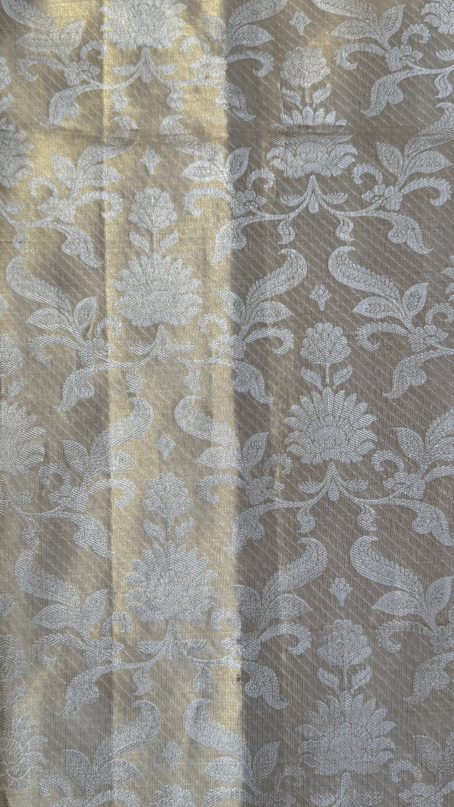 PURE TISSUE KANJIVARAM SILK HANDLOOM SAREE – BEIGE WITH PINK BORDER