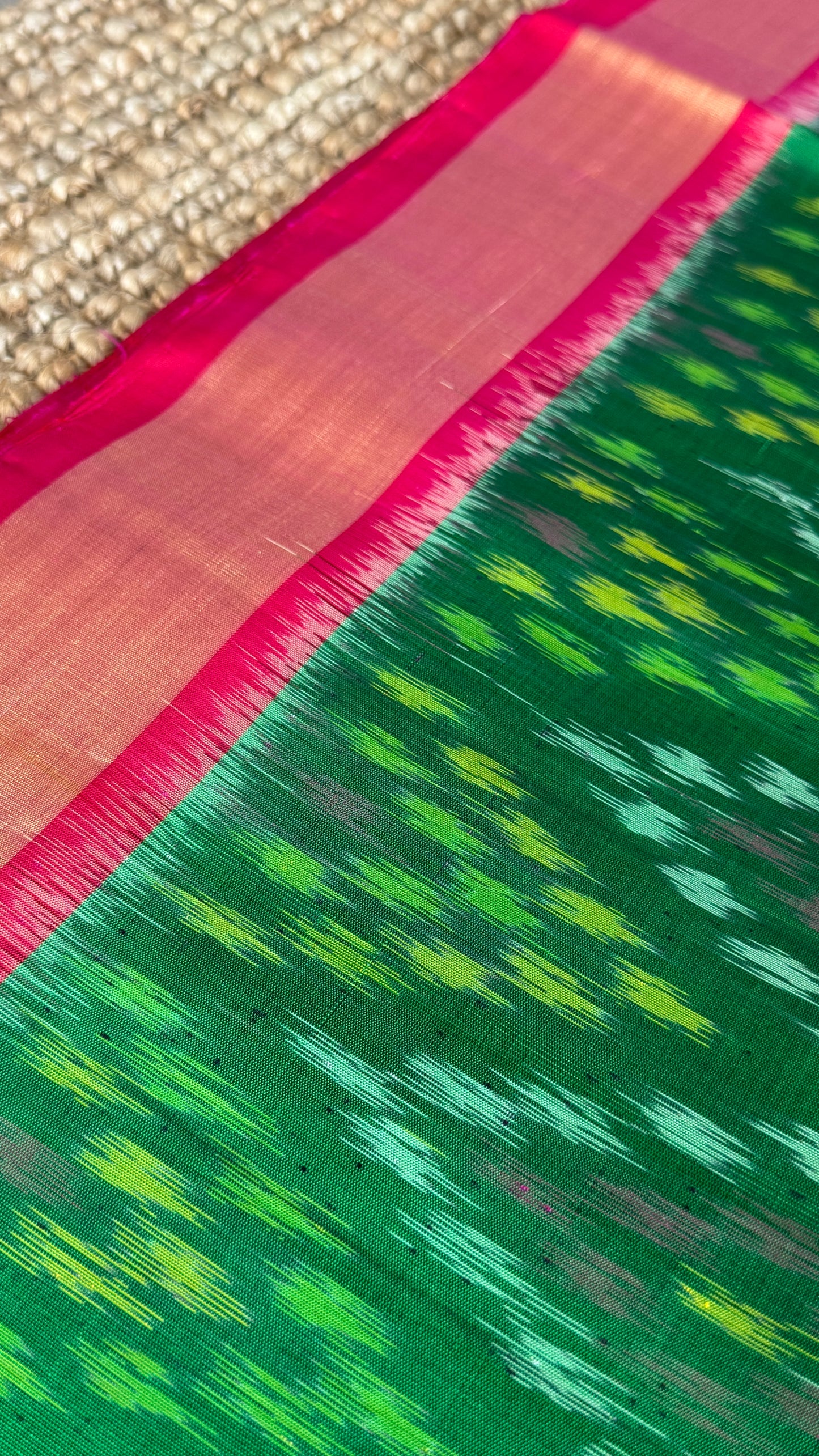 PURE SOFT SILK HANDLOOM SAREE – BOTTLE GREEN WITH PINK BORDER