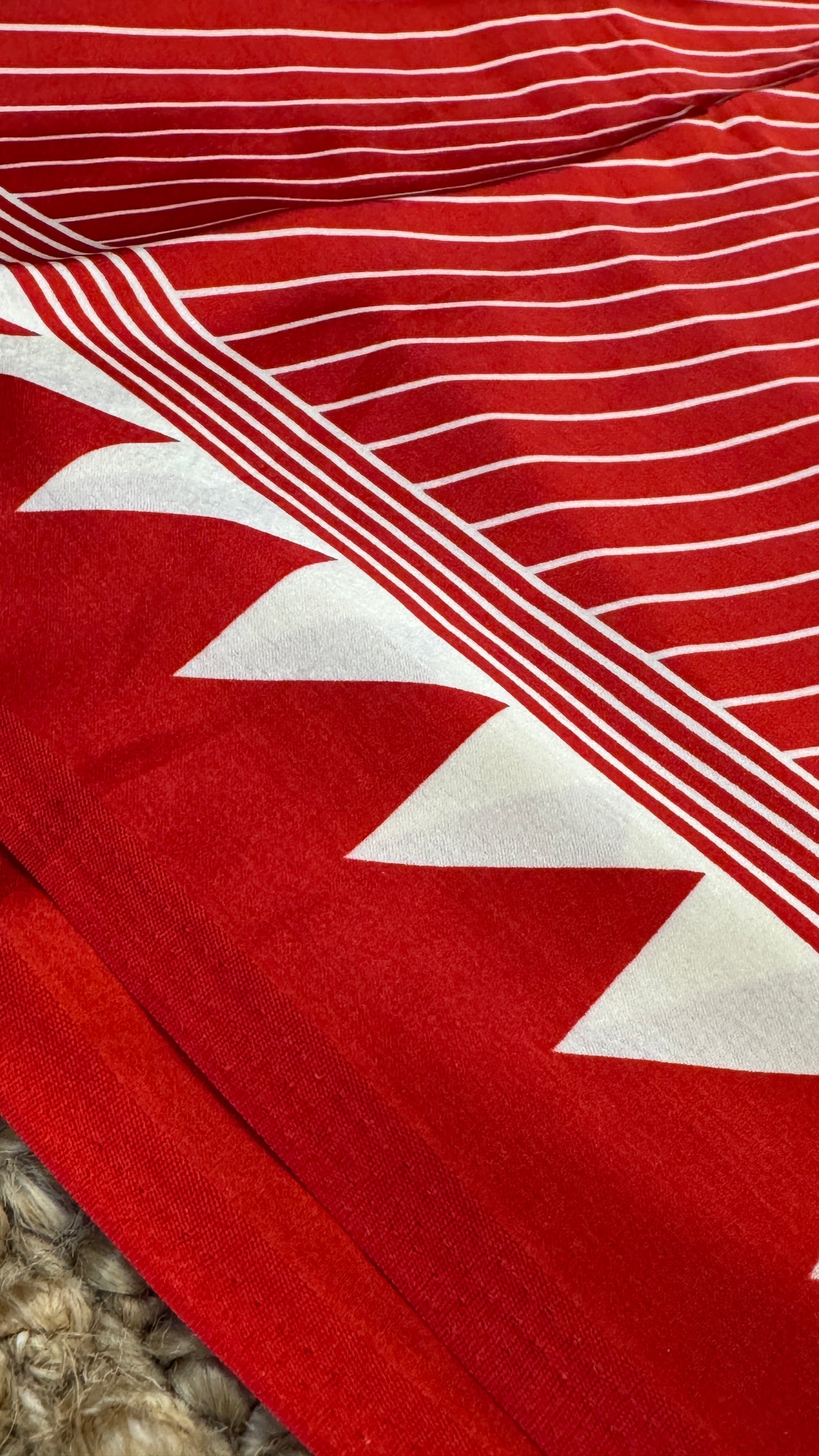 Red Modal Satin Saree with Temple Printed Border & Circle Design Pallu