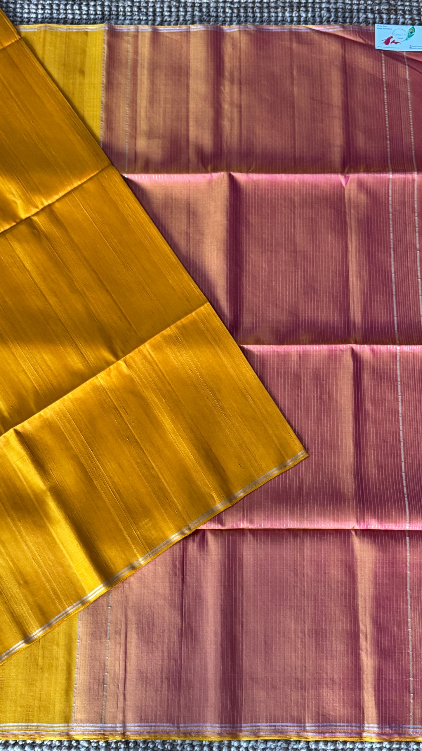 KANCHIVARAM PURE SOFT SILK HANDLOOM SAREE – MUSTARD YELLOW WITH BABY PINK PALLU