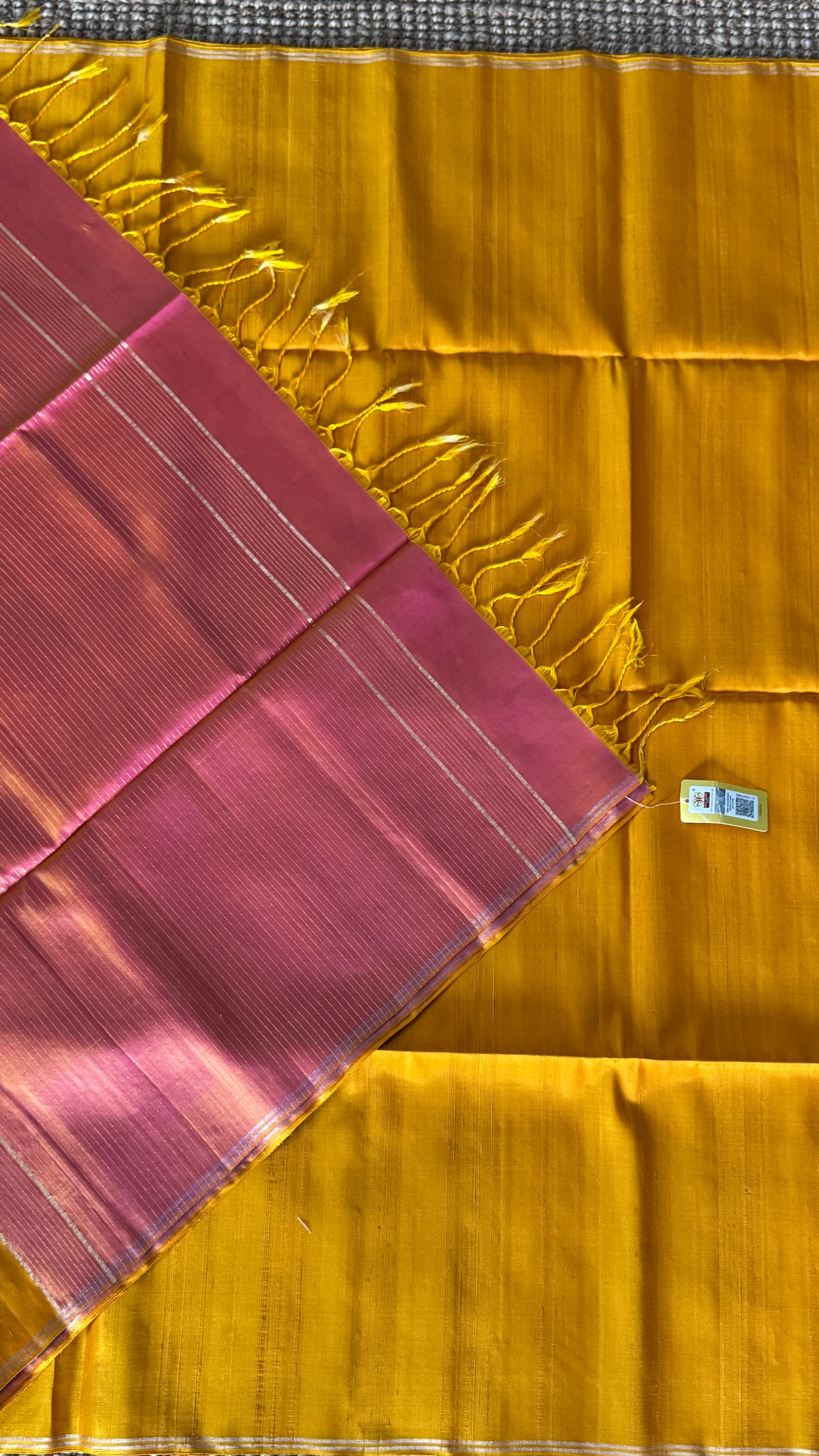 KANCHIVARAM PURE SOFT SILK HANDLOOM SAREE – MUSTARD YELLOW WITH BABY PINK PALLU