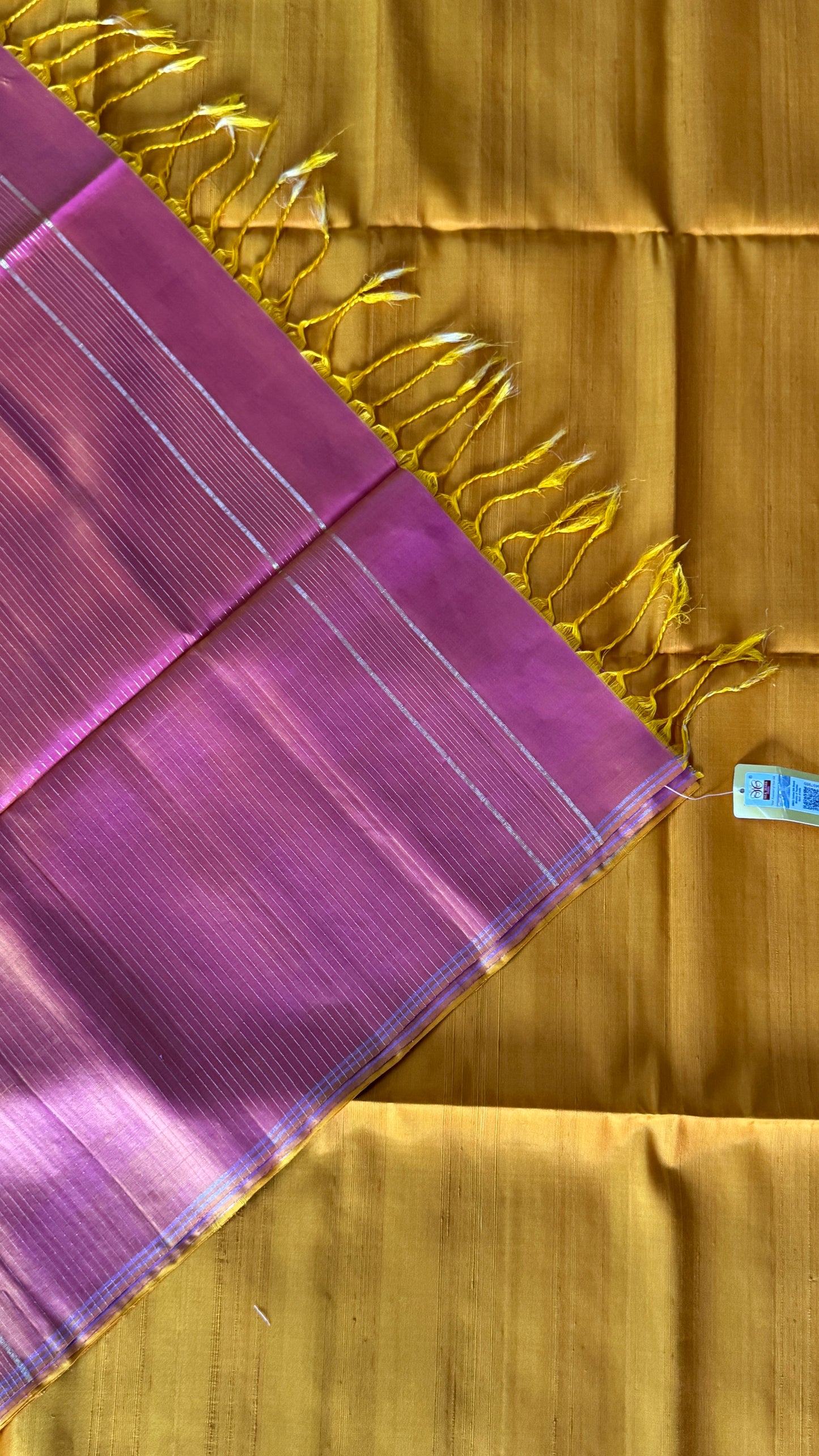 KANCHIVARAM PURE SOFT SILK HANDLOOM SAREE – MUSTARD YELLOW WITH BABY PINK PALLU