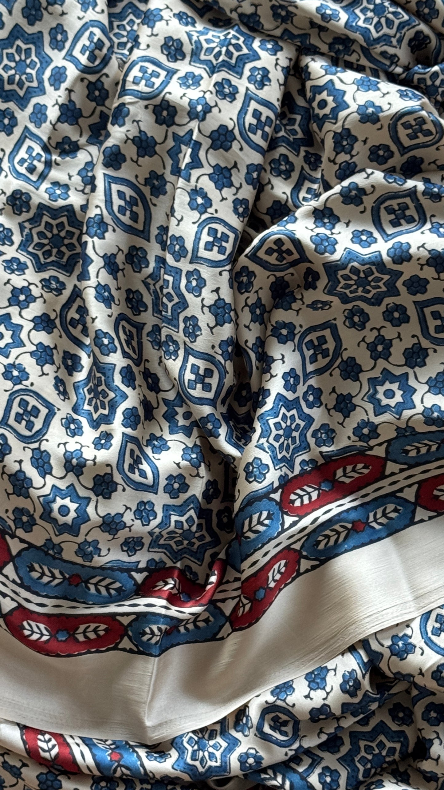 MODAL SILK SAREE WITH DIGITAL AJRAKH PRINTS - Half White