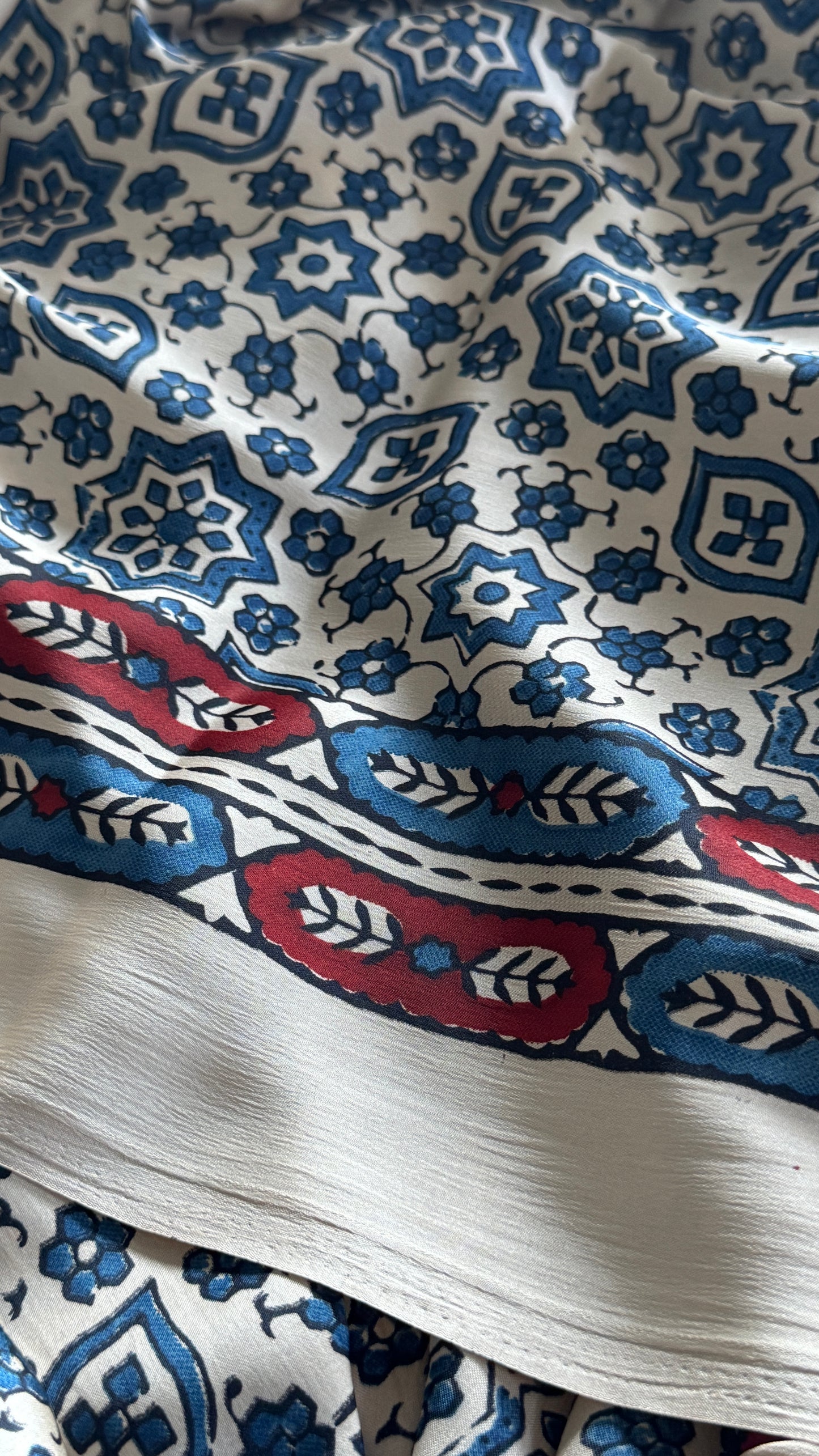 MODAL SILK SAREE WITH DIGITAL AJRAKH PRINTS - Half White